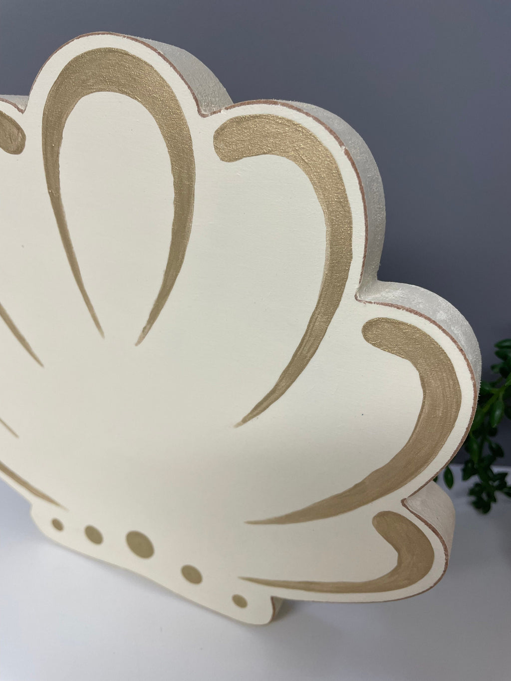Wooden scallop shell, nautical decor, seaside, under the sea, tiered tray decor.