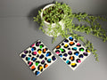 Bright rainbow leopard print hand painted ceramic coasters.