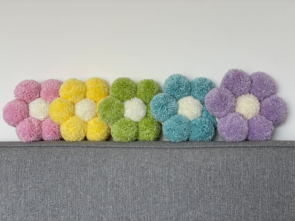 Pom Pom flower, daisy, flower wall hanging, nursery decor, playroom
