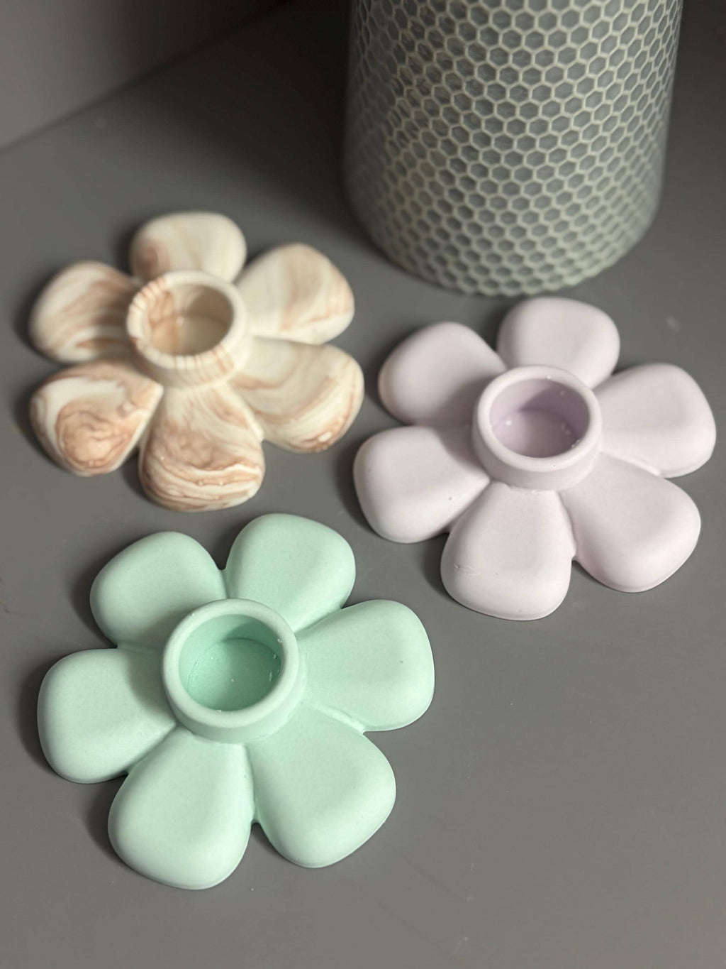 Jesmonite Flower candle holder.