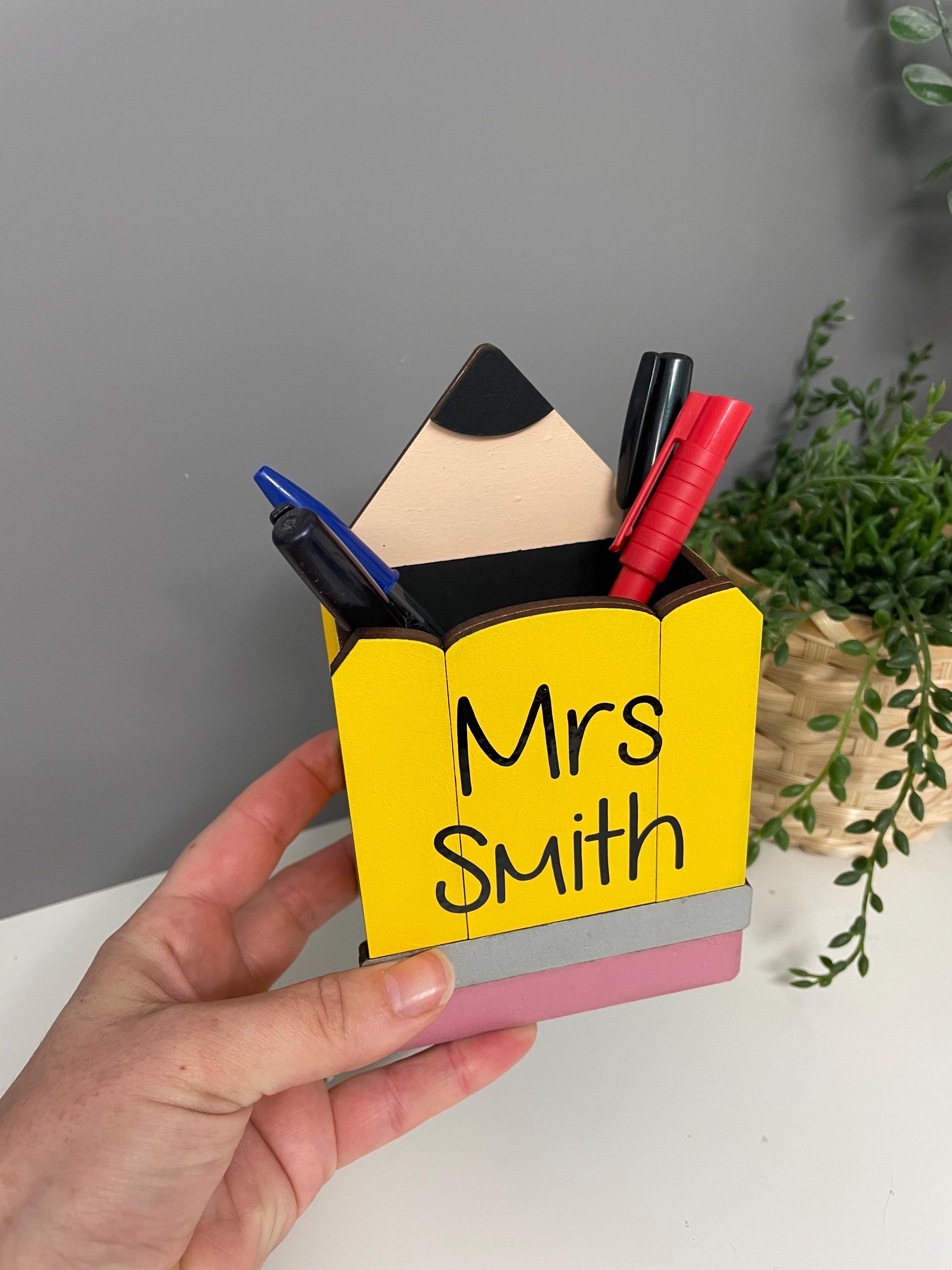 Personalized Teacher Pen Pot, Wooden Pencil Desk Organizer