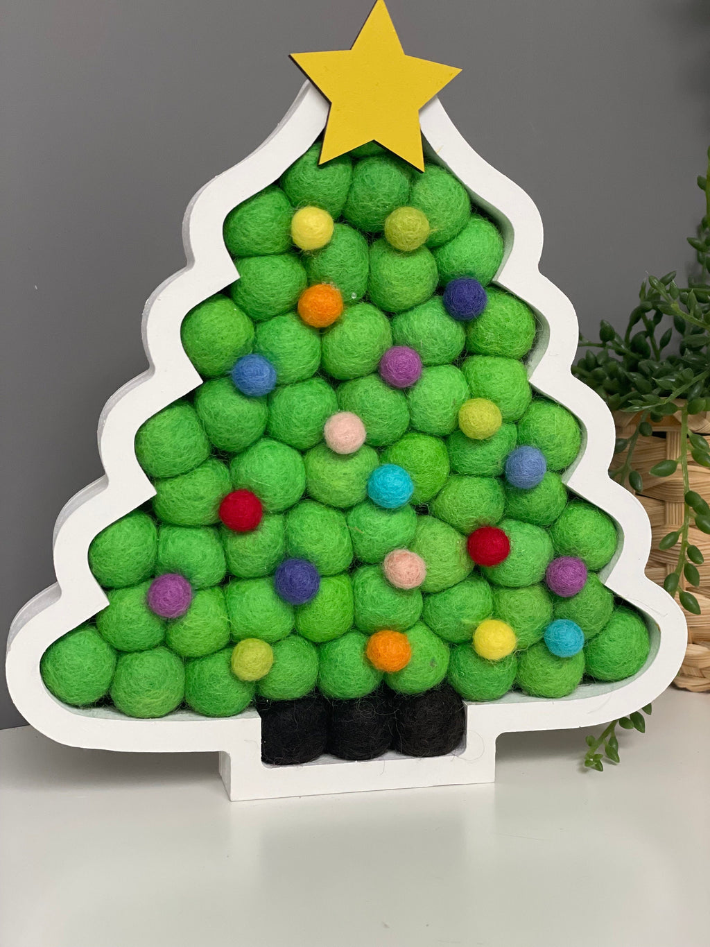 Pom Pom Christmas tree, Christmas decoration, freestanding pom pom Christmas tree.