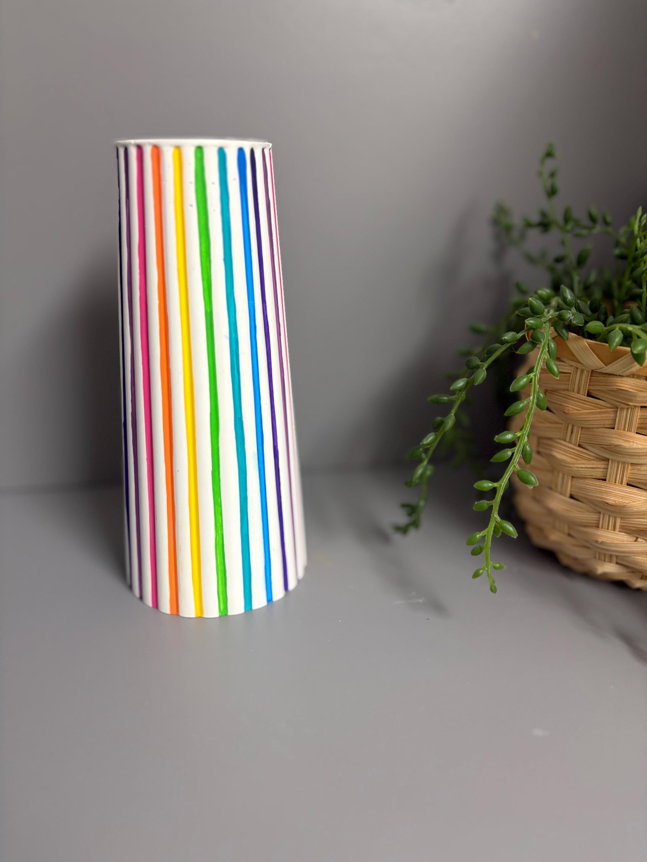 Jesmonite eco resin rainbow stripe vase.