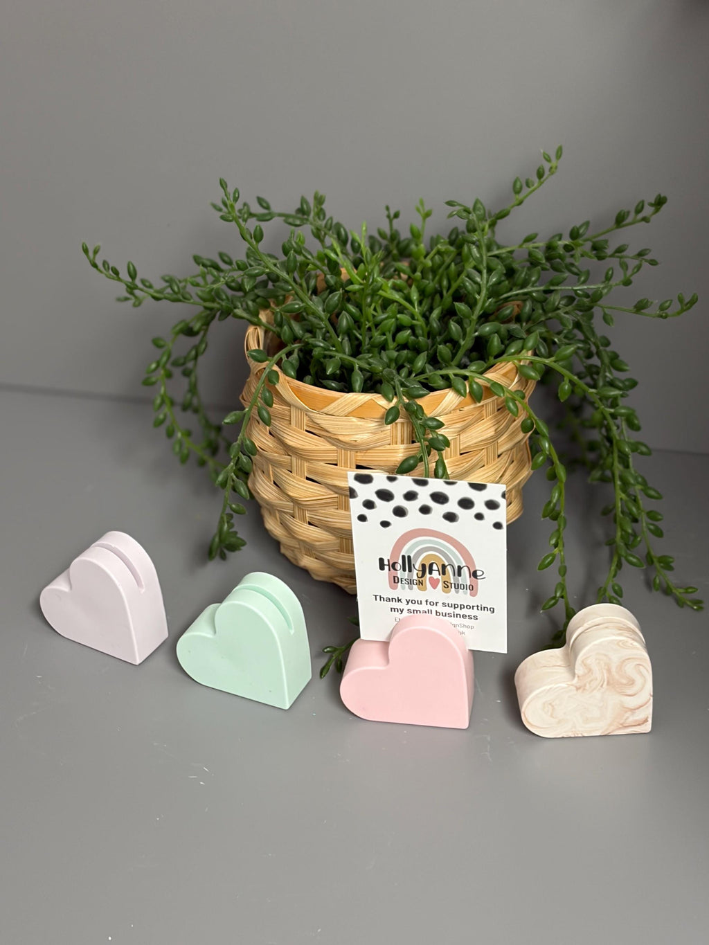 Handmade Jesmonite Heart Photo Holder, Place Card Setting