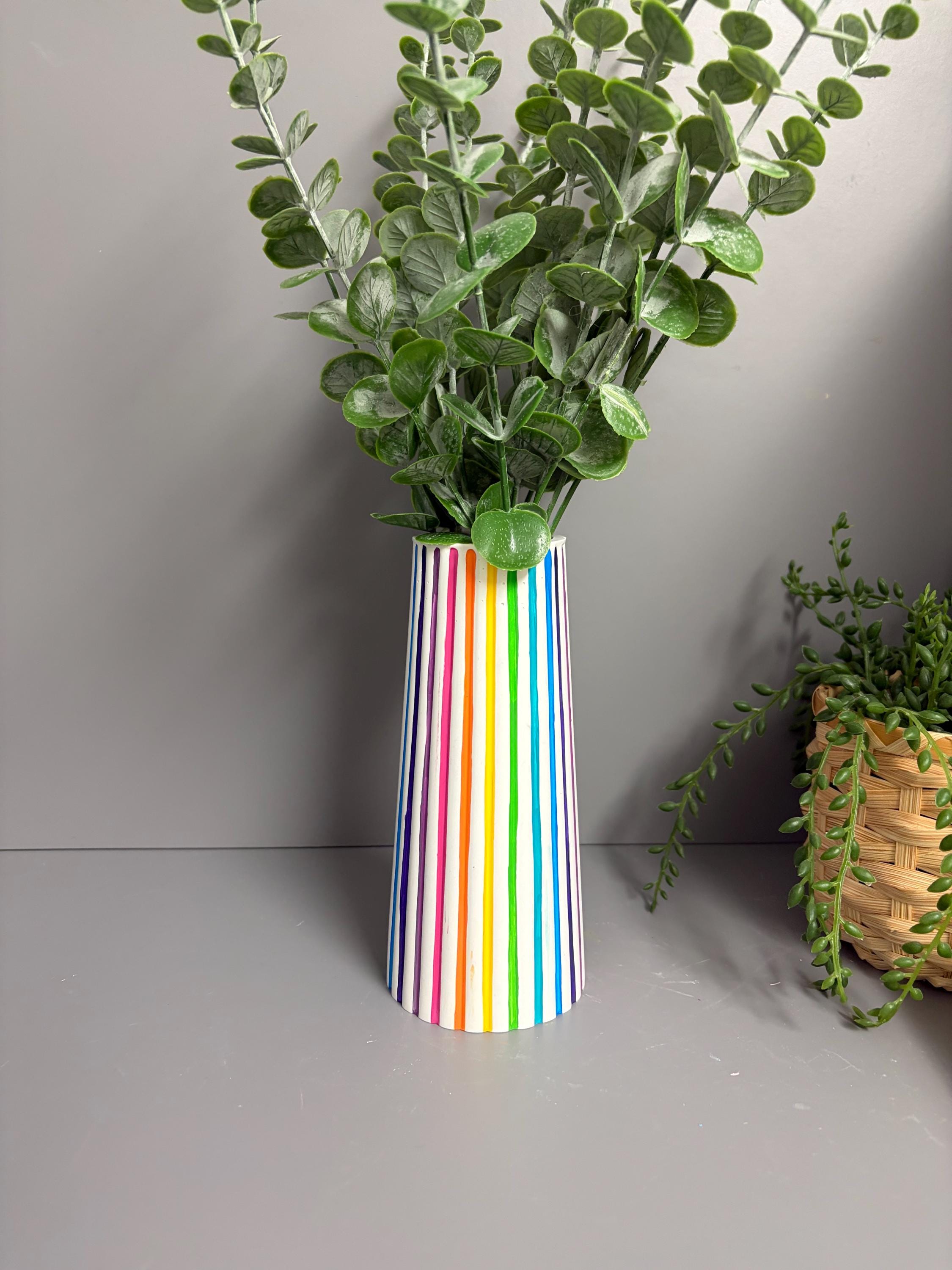 Jesmonite eco resin rainbow stripe vase.