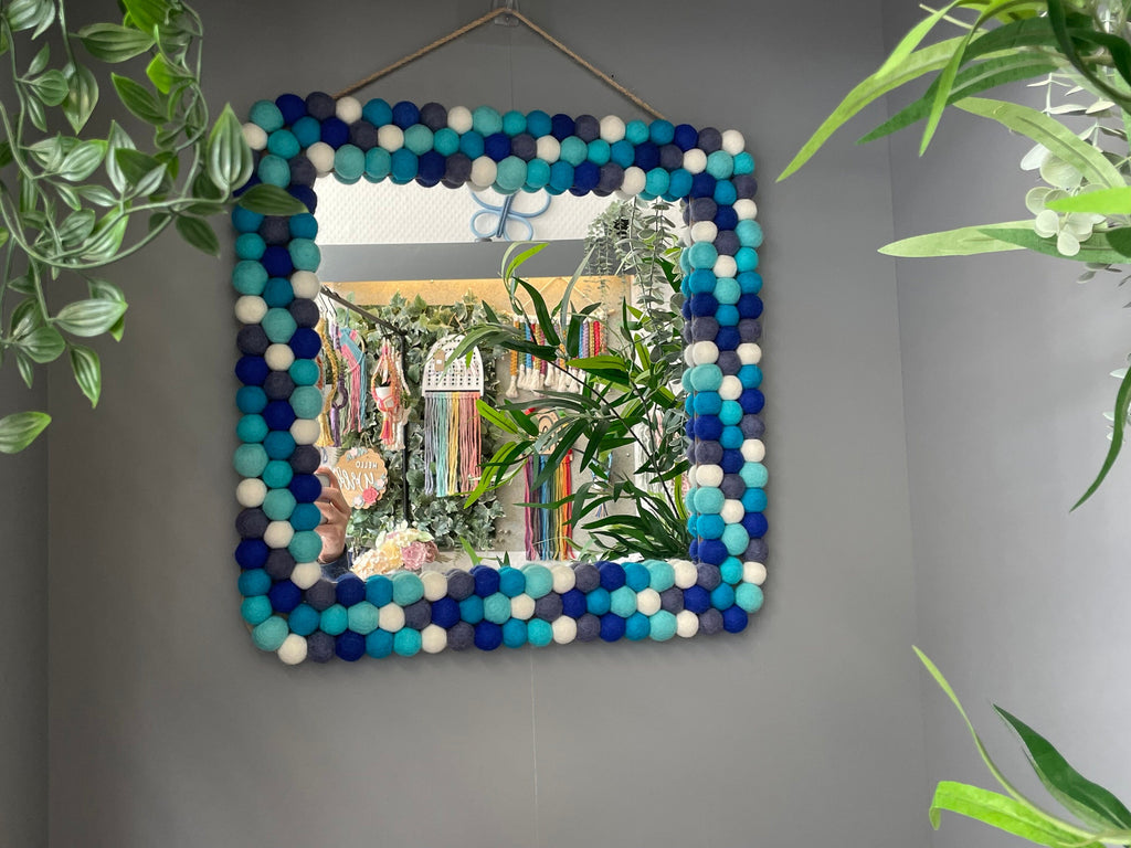 Square Pom Pom wall hanging mirror