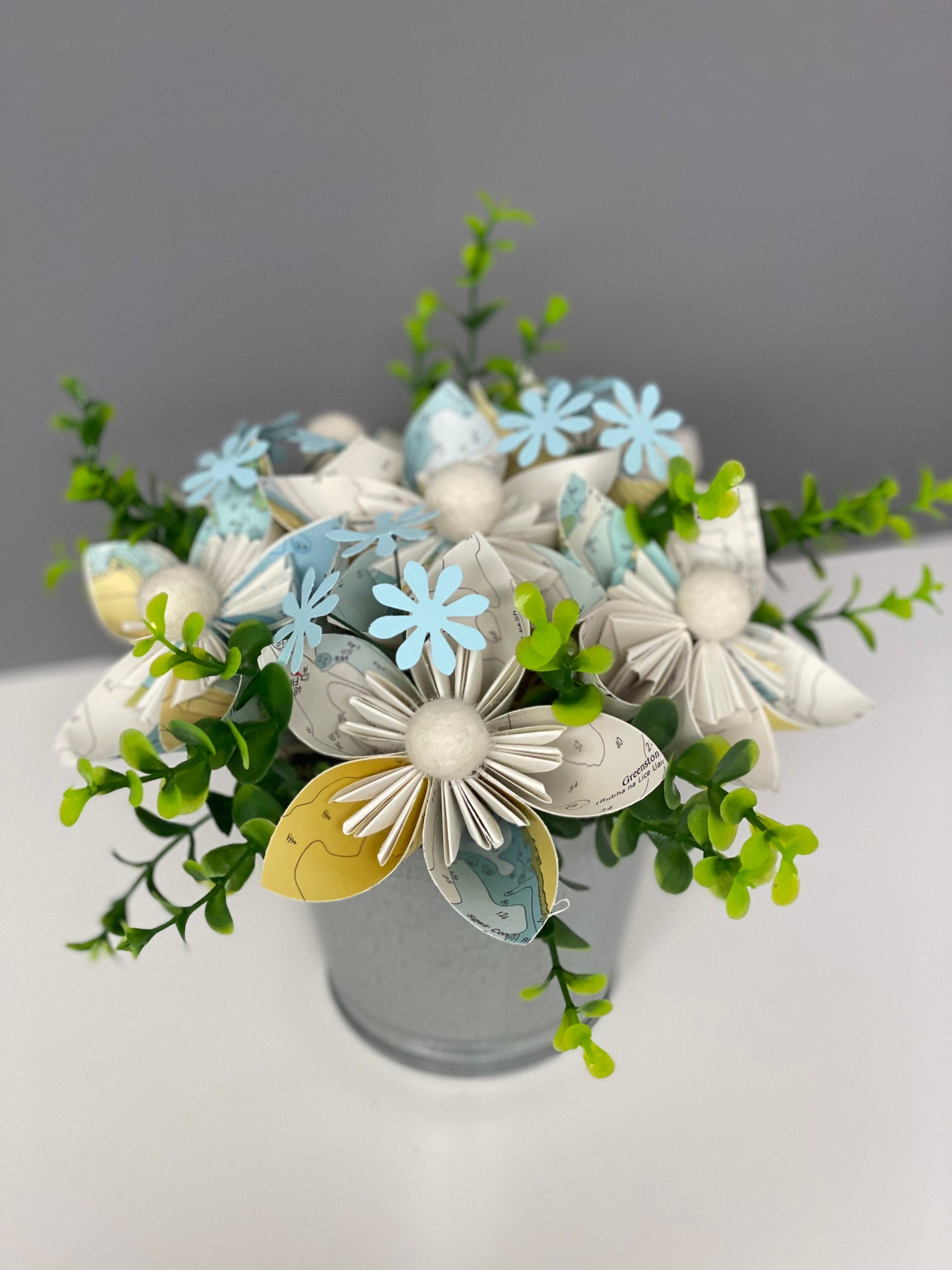 Paper flower pot, Mother’s Day, Sea Charts, Pom Poms, Wedding Flowers, valentines.