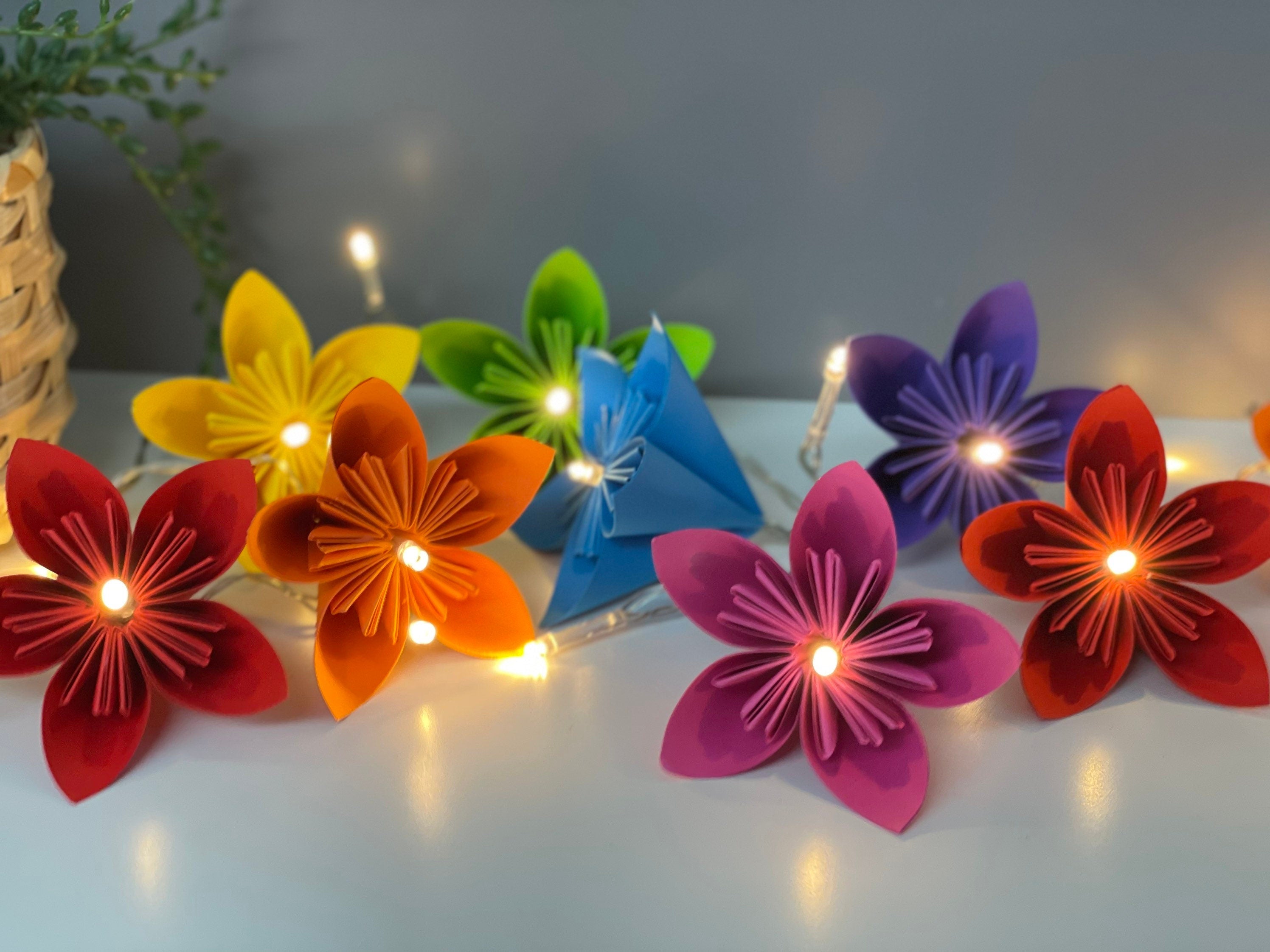 Bright rainbow paper flower fairy light, table decor, fire-mantle fairy lights, wedding decor, table decor, party