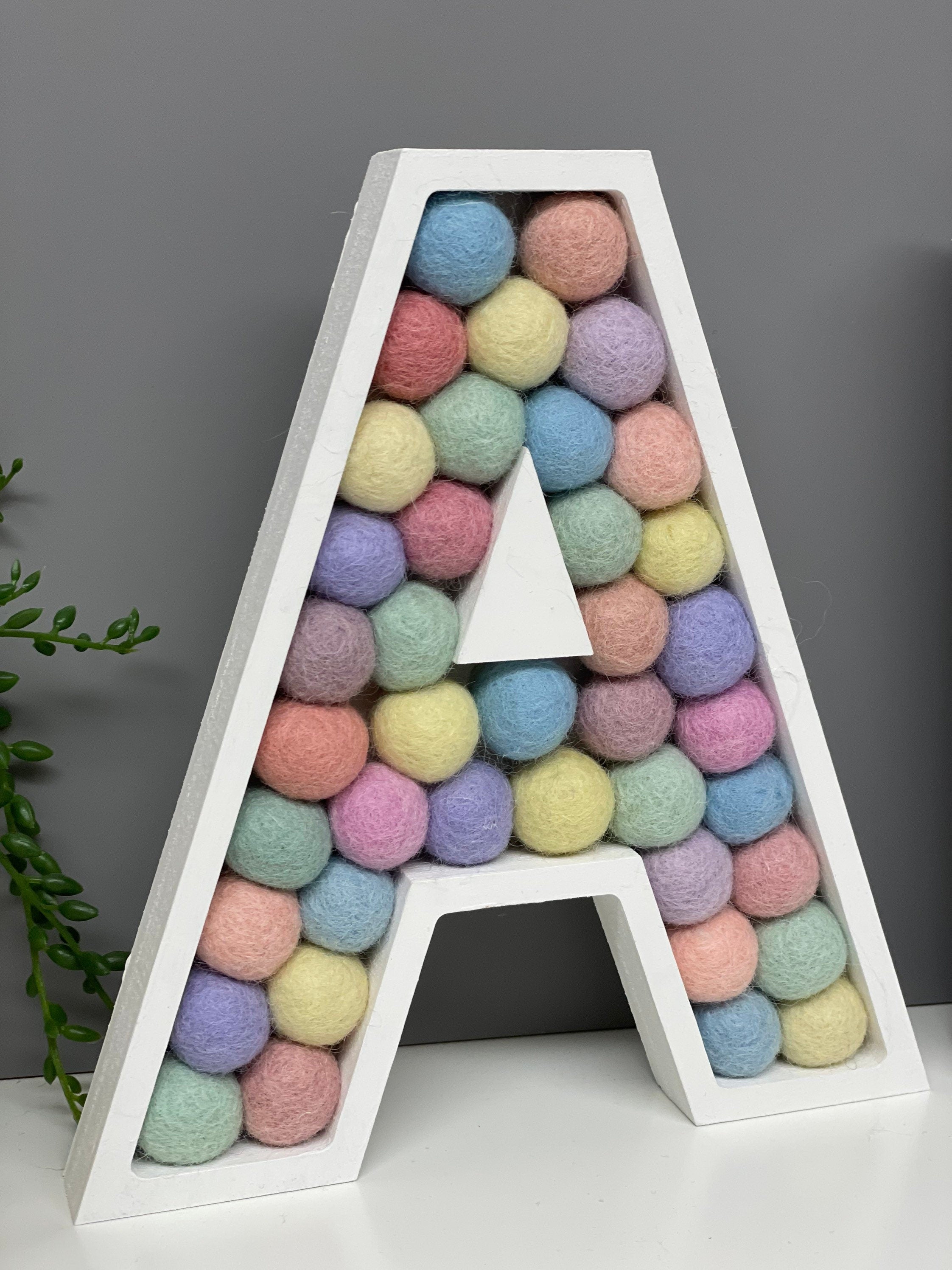 Wooden felt Pom Pom filled letter - A-Z wall letters - nursery decor - rainbow letters
