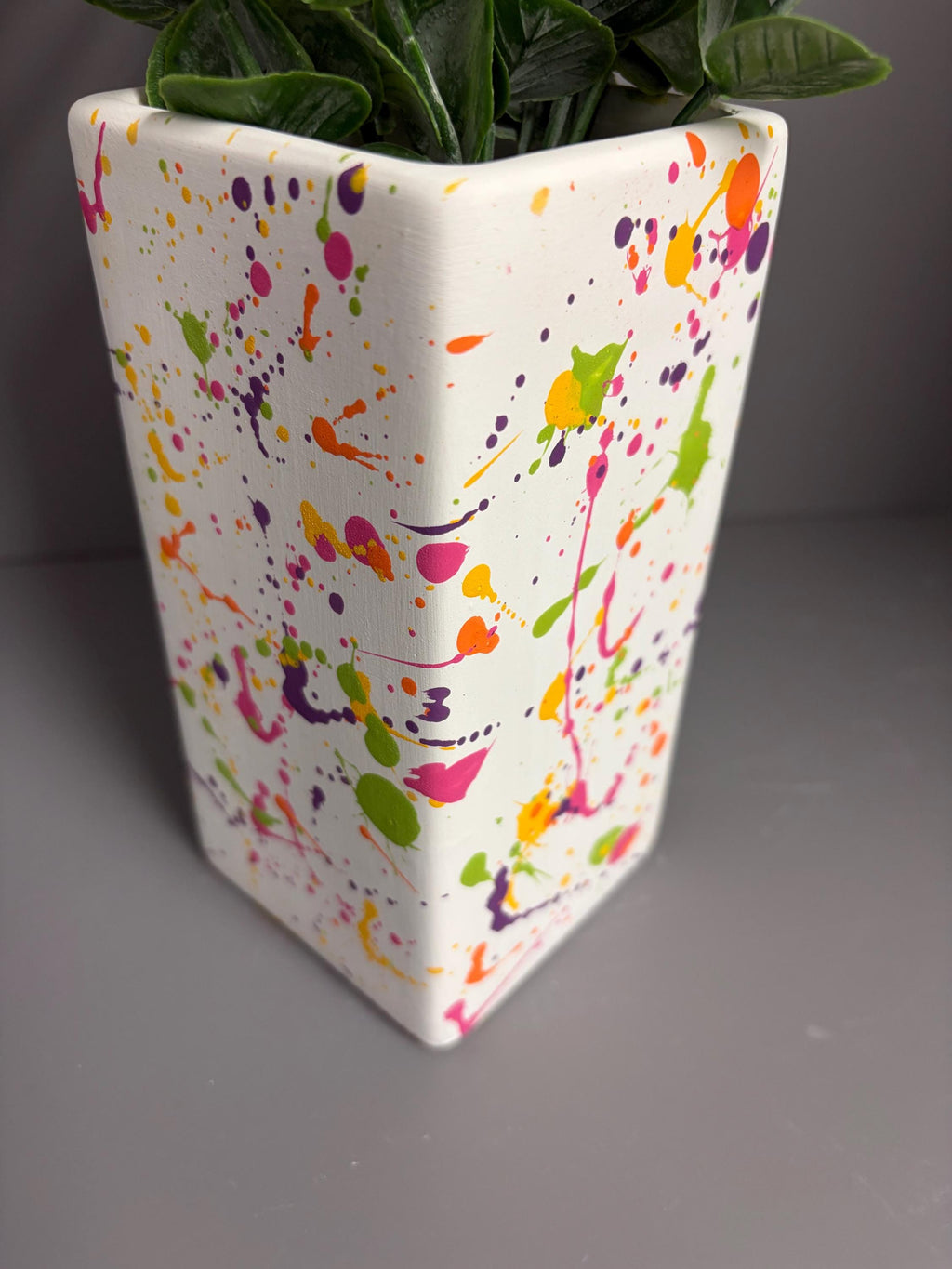 Hand painted ceramic splatter vase, bright coloured vase.