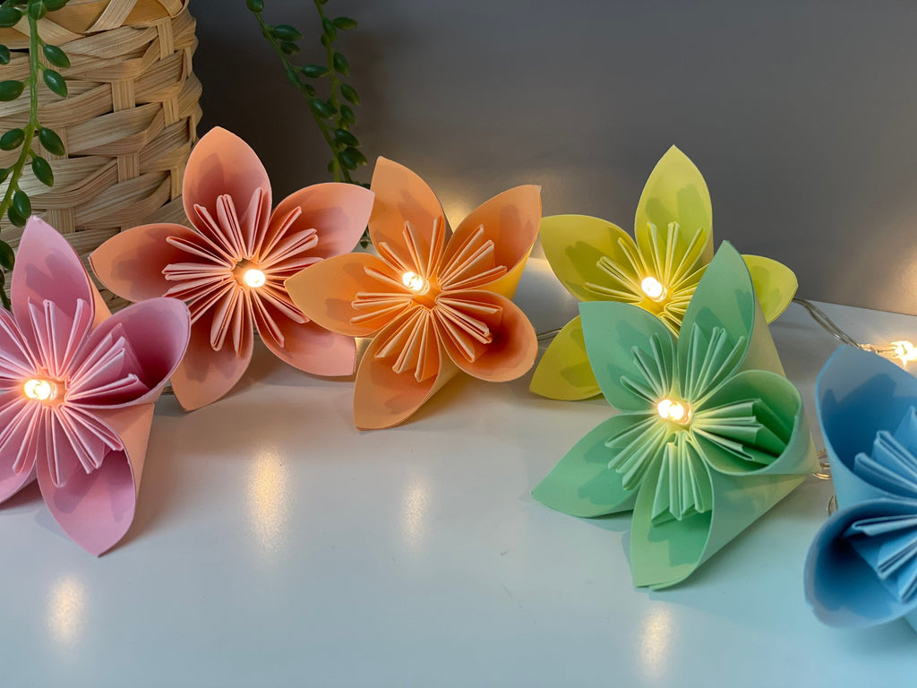 Pastel paper flower fairy lights, wedding decor, table decor, nursery decor