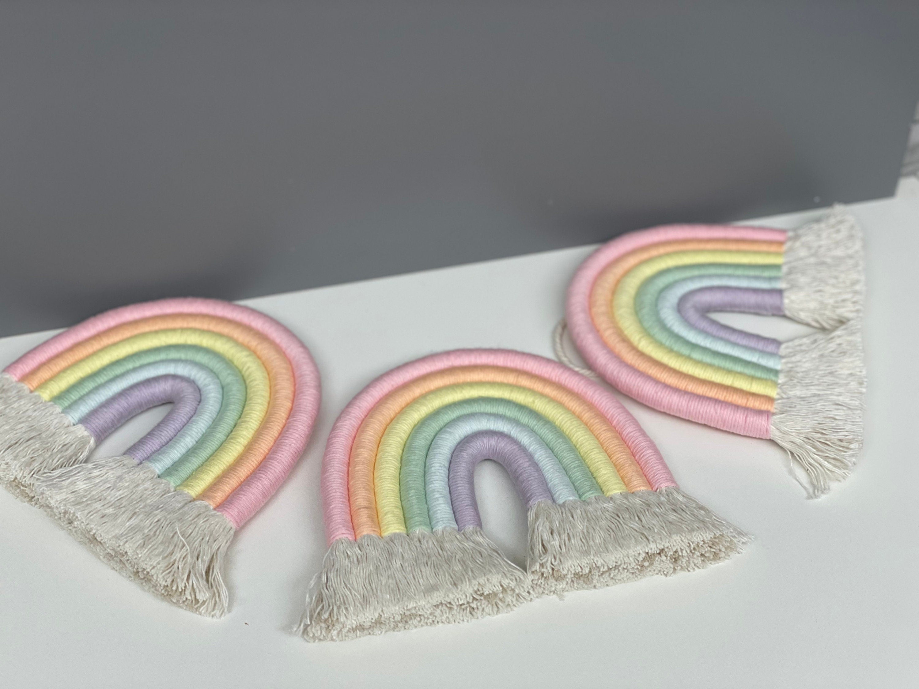Rainbow wall hanging- pastel rainbow - fibre art - nursery decor- playroom - new baby - baby shower - macrame rainbow