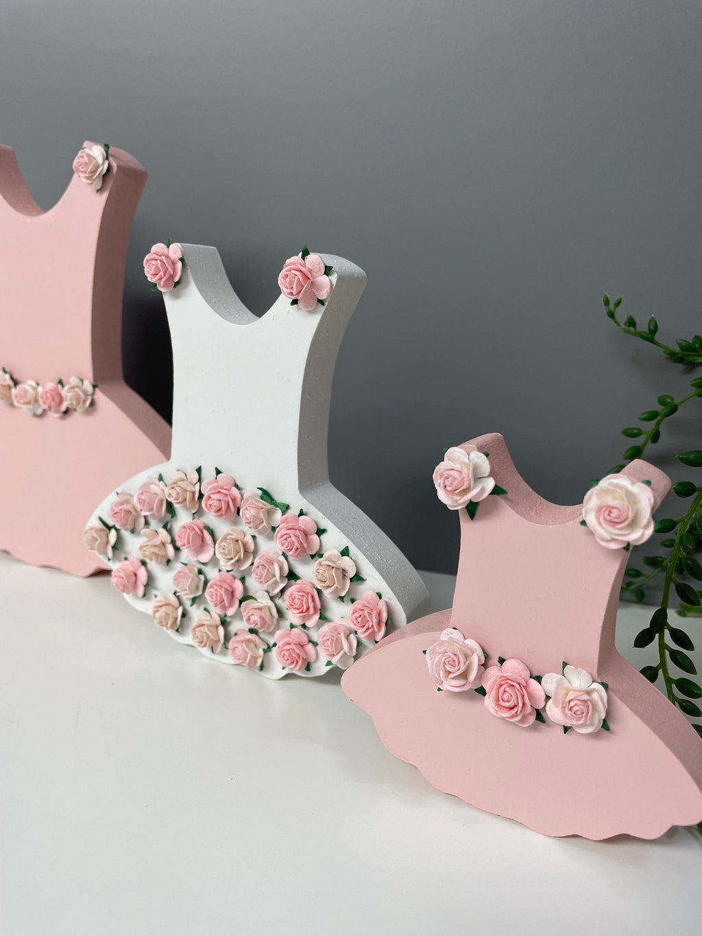 Ballet dresses, wooden ballet decor, girls nursery decor, ballet baby gift, flower nursery decor, ballet shelfie.