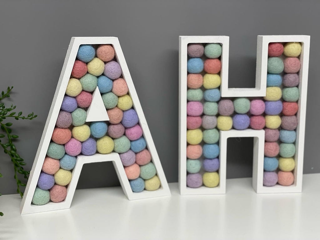 Wooden felt Pom Pom filled letter - A-Z wall letters - nursery decor - rainbow letters