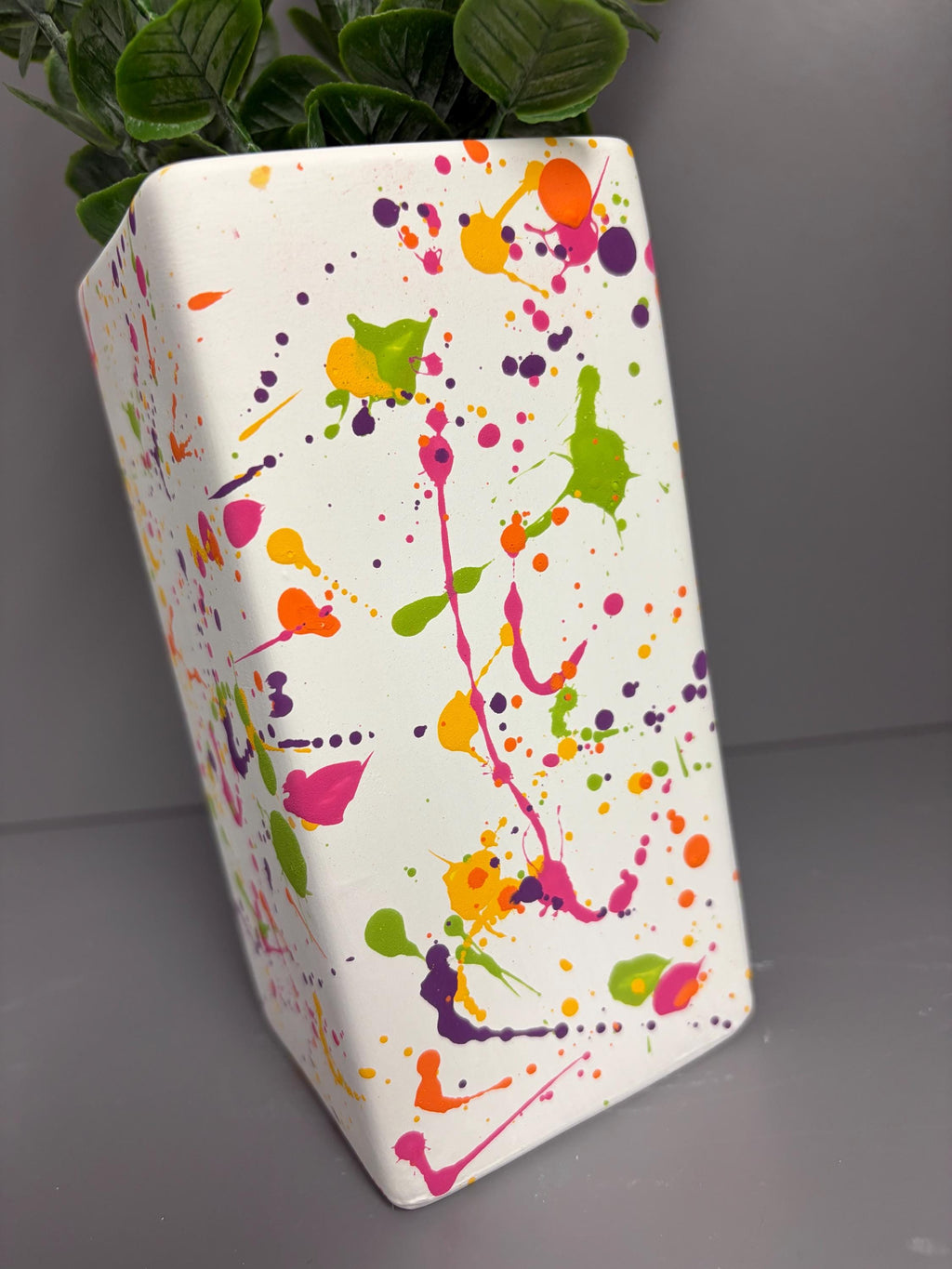 Hand painted ceramic splatter vase, bright coloured vase.