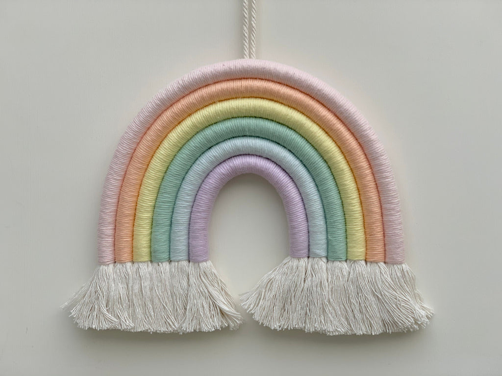 Rainbow wall hanging- pastel rainbow - fibre art - nursery decor- playroom - new baby - baby shower - macrame rainbow