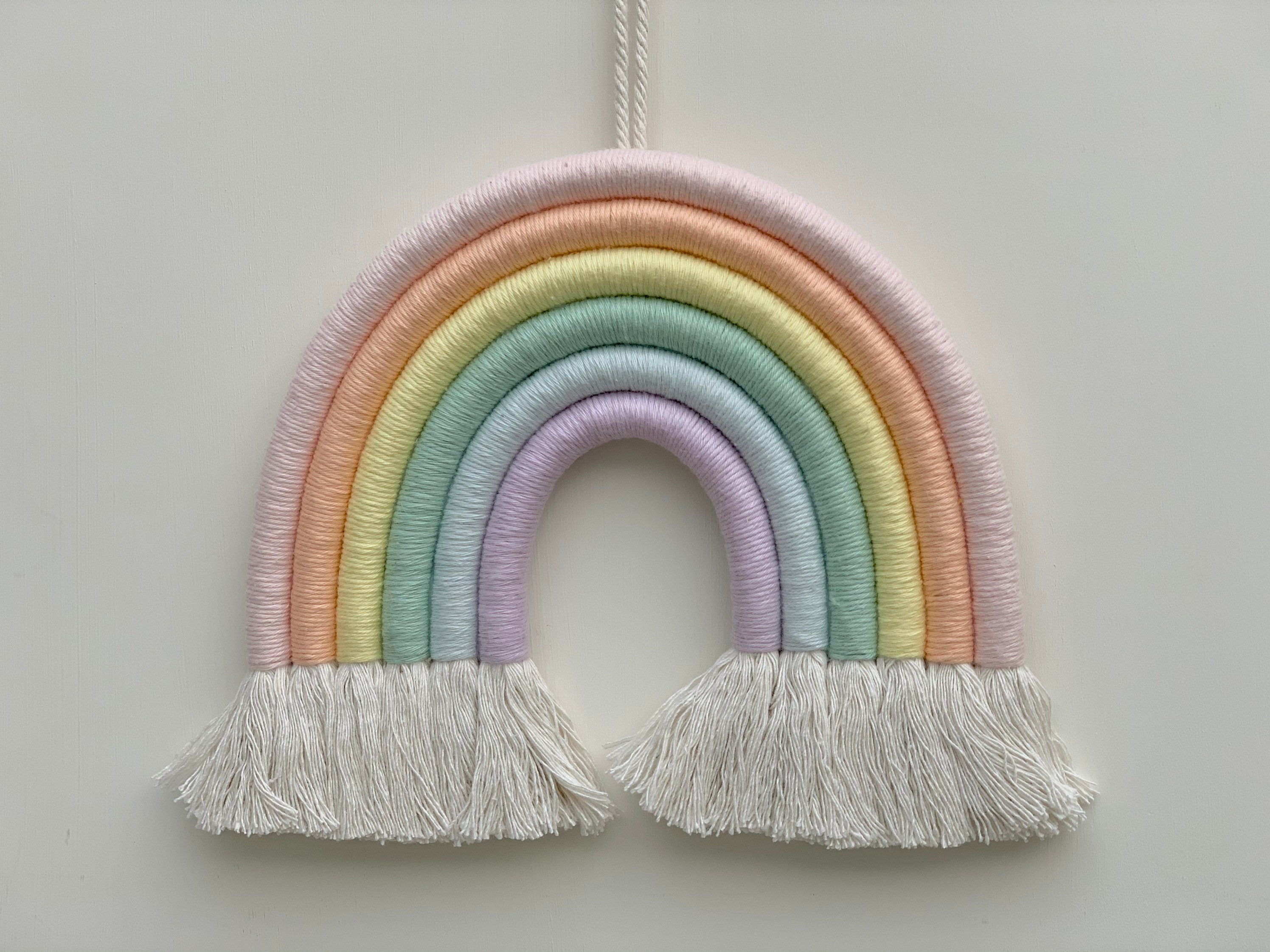 Rainbow wall hanging- pastel rainbow - fibre art - nursery decor- playroom - new baby - baby shower - macrame rainbow