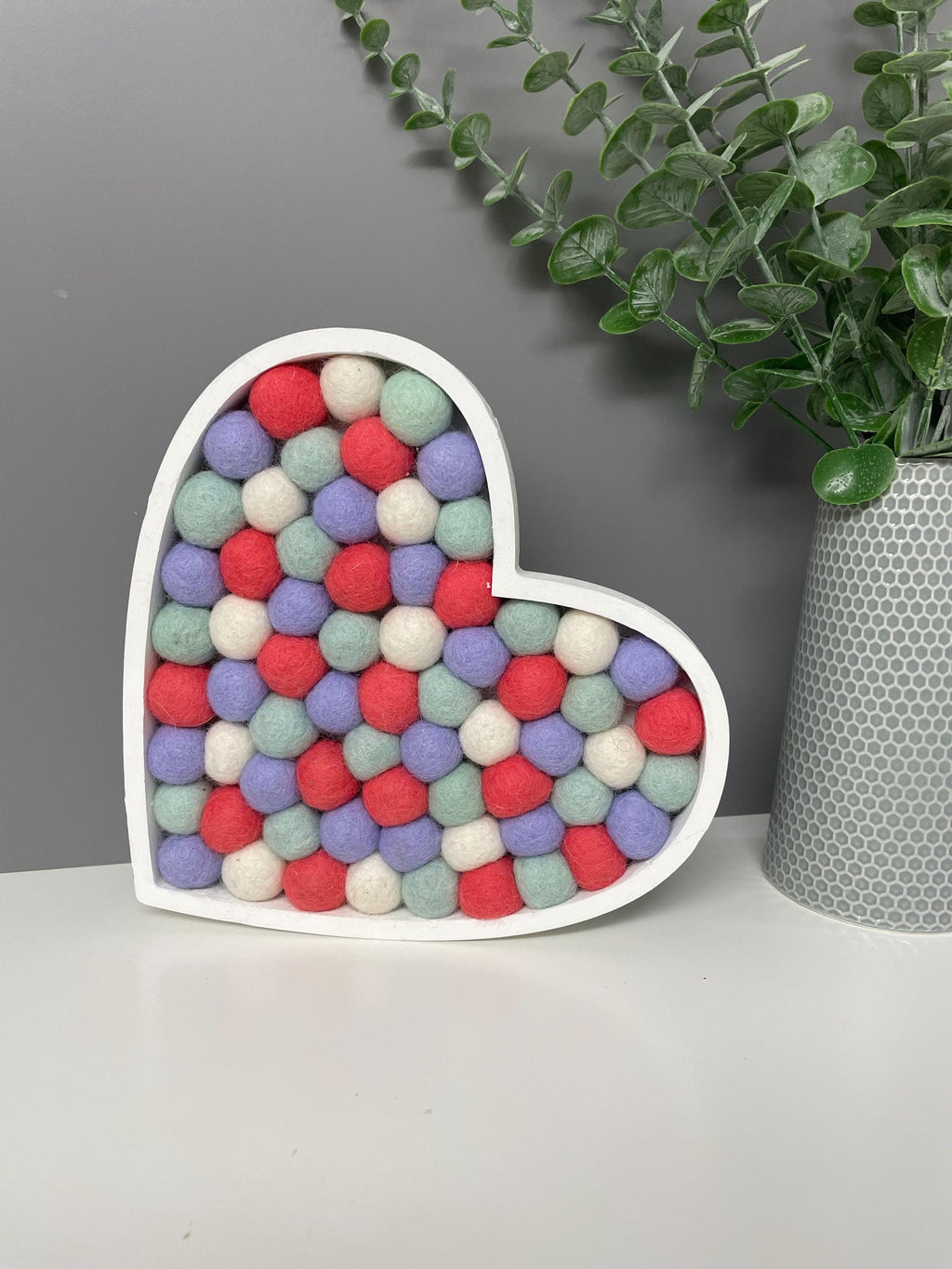 Wool felt Pom Pom heart, fillable heart, wooden heart, nursery decor, Pom Pom decor, rainbow pom Poms