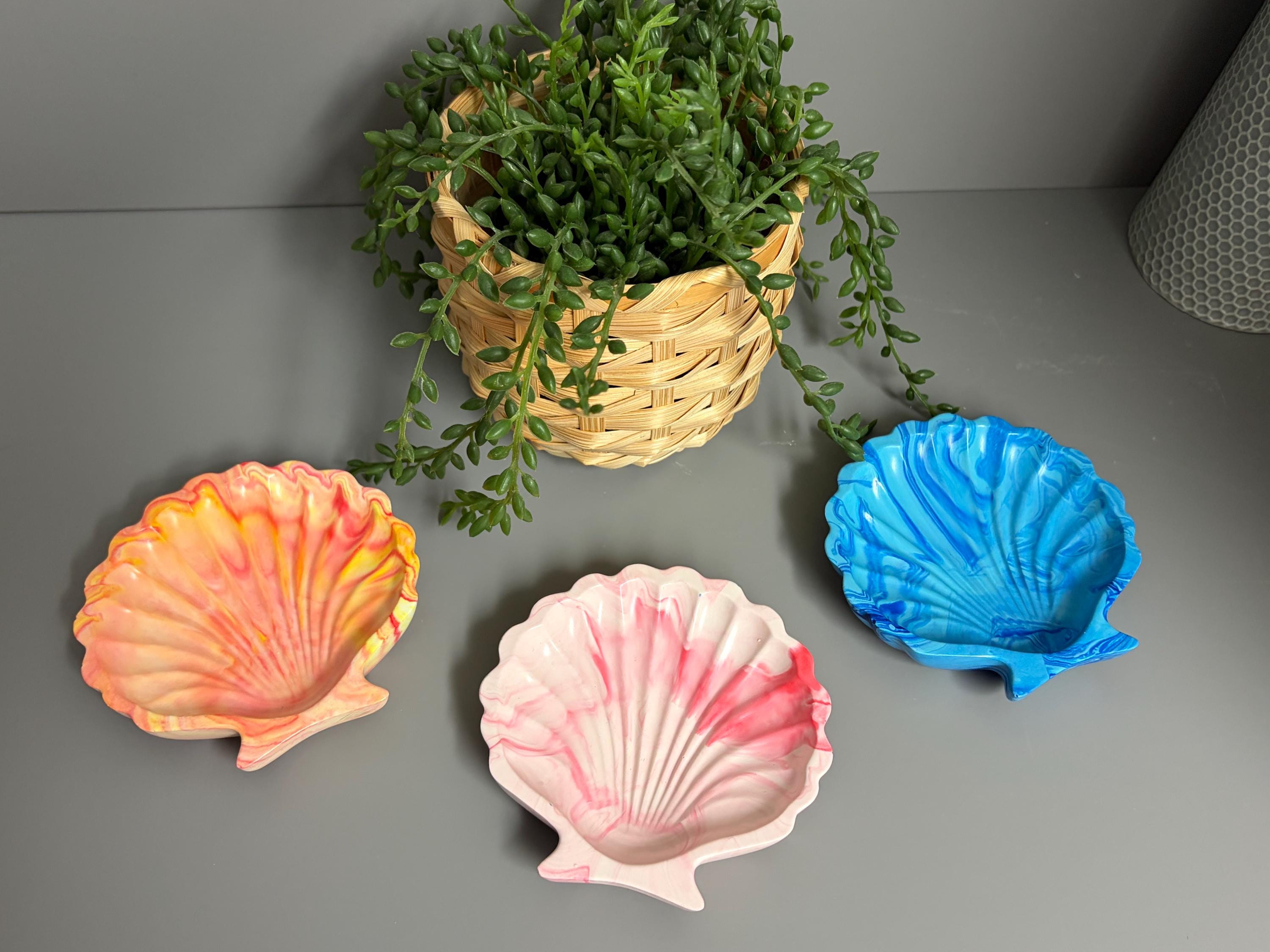 Handmade Jesmonite Shell trinket tray.