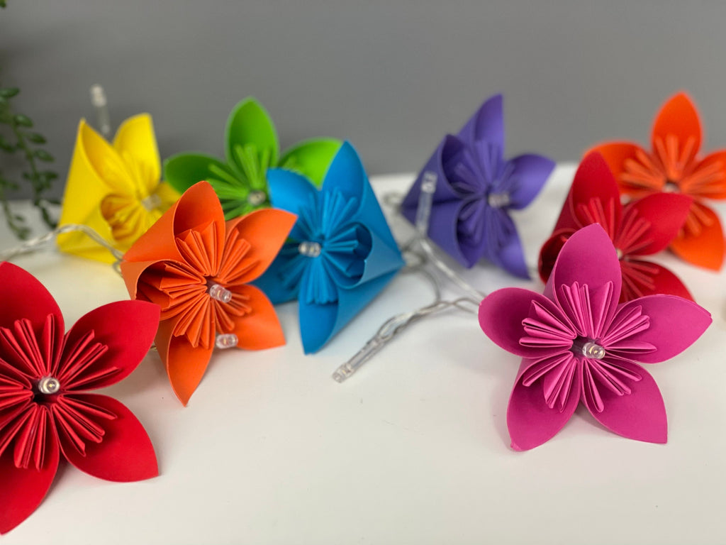 Bright rainbow paper flower fairy light, table decor, fire-mantle fairy lights, wedding decor, table decor, party