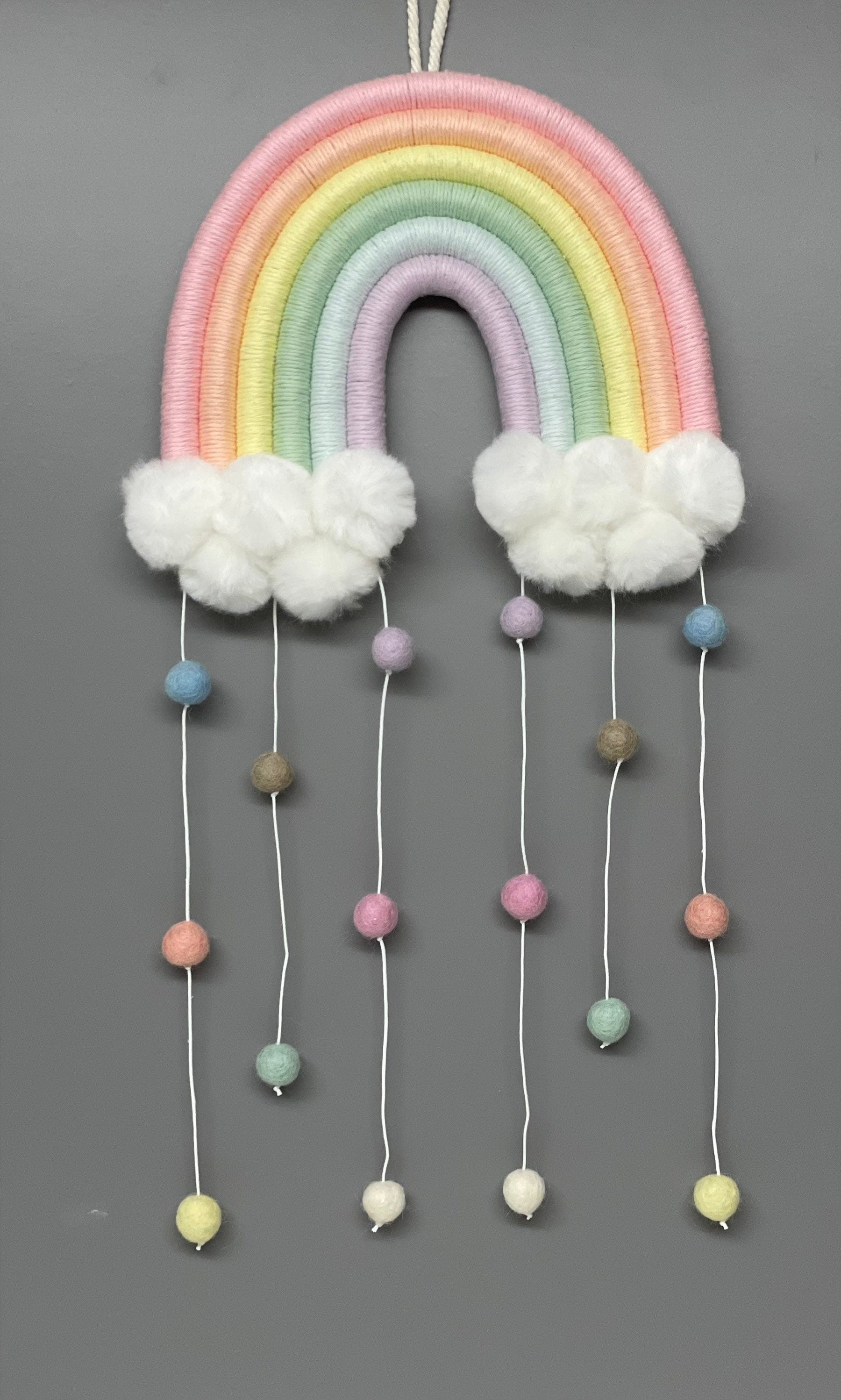 Macrame Rainbow - rainbow wall hanging - Pom Poms - clouds - nursery decor