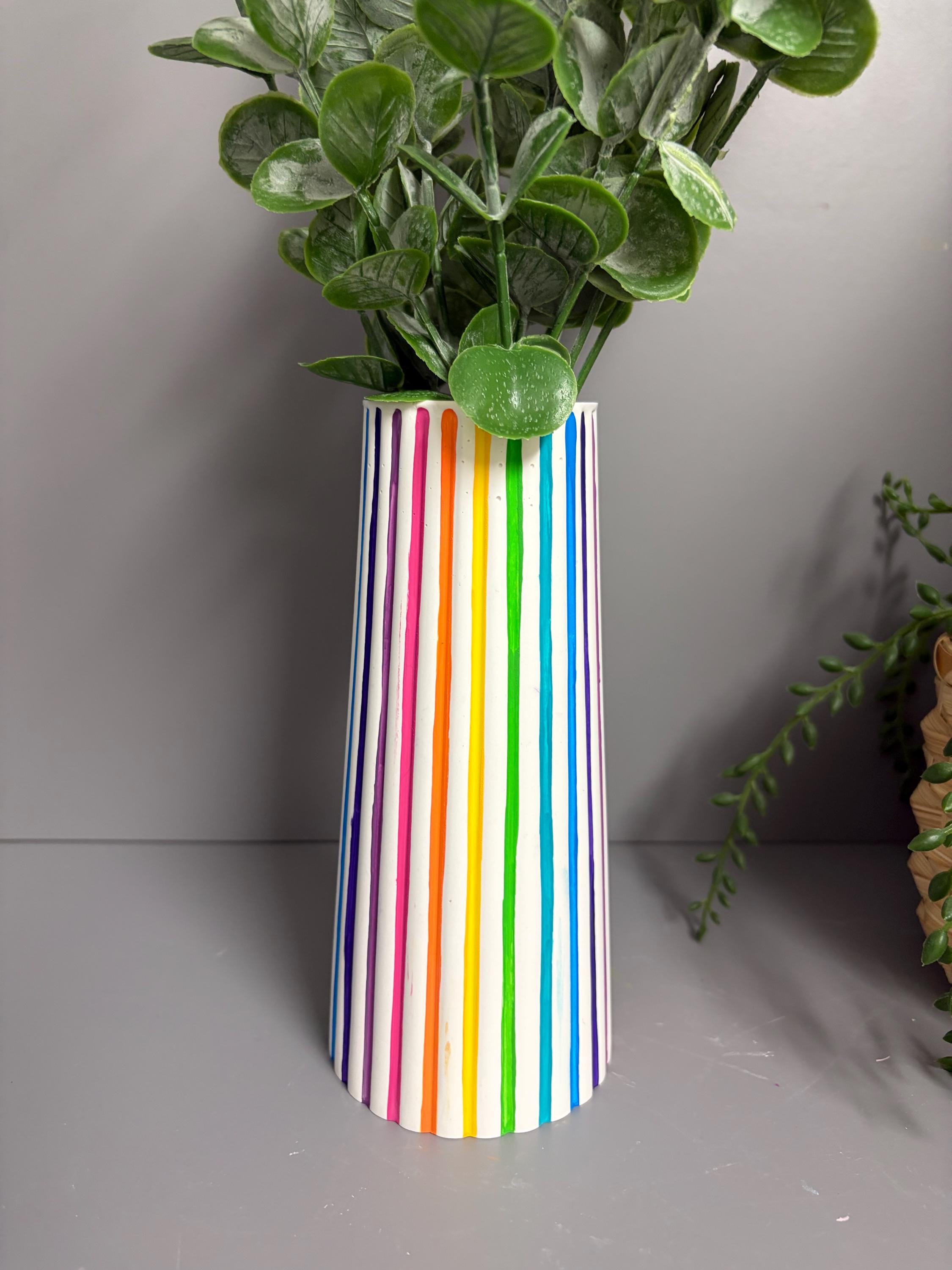 Jesmonite eco resin rainbow stripe vase.