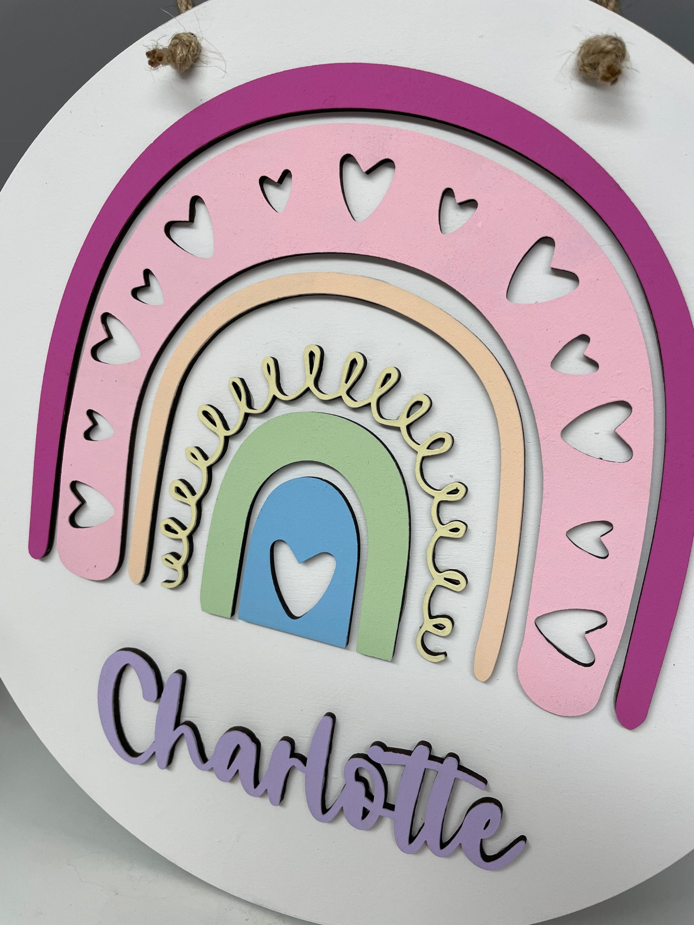 Circular rainbow name wall plaque - name sign - nursery decor - childrens name sign - personalised rainbow sign.