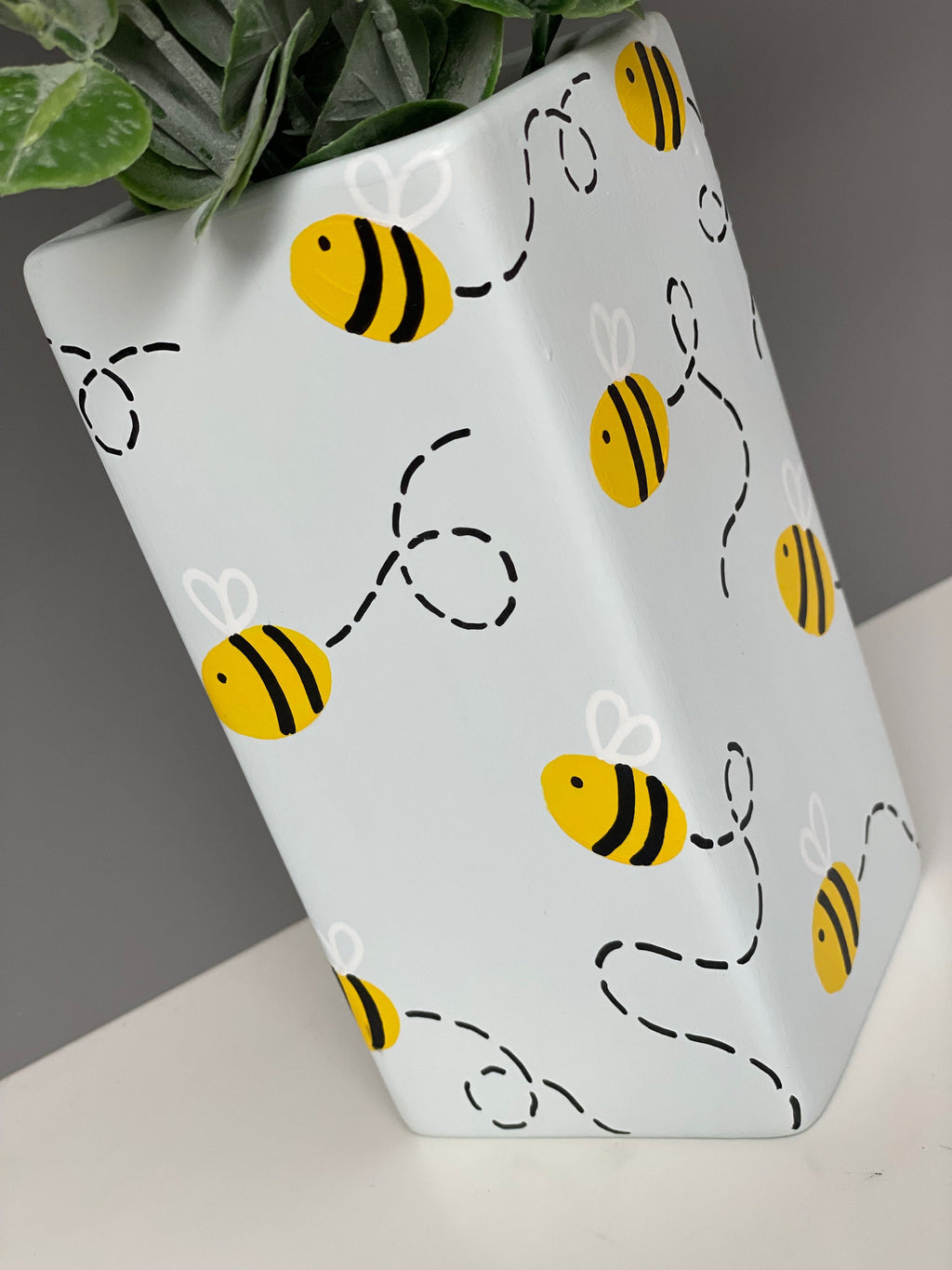 Hand painted ceramic vase with bubble bees, bee themed gifts, bee lover.
