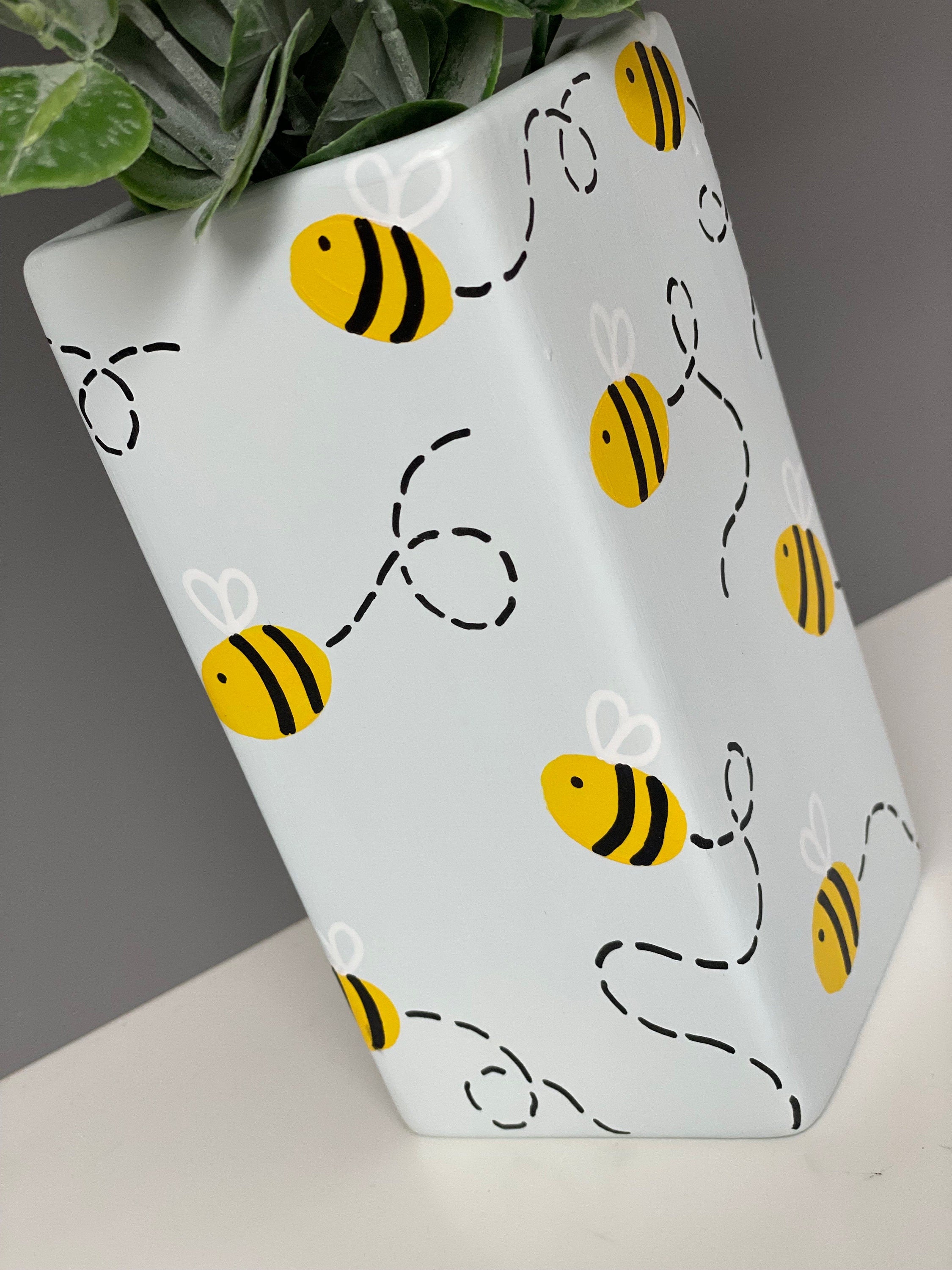 Hand painted ceramic vase with bubble bees, bee themed gifts, bee lover.