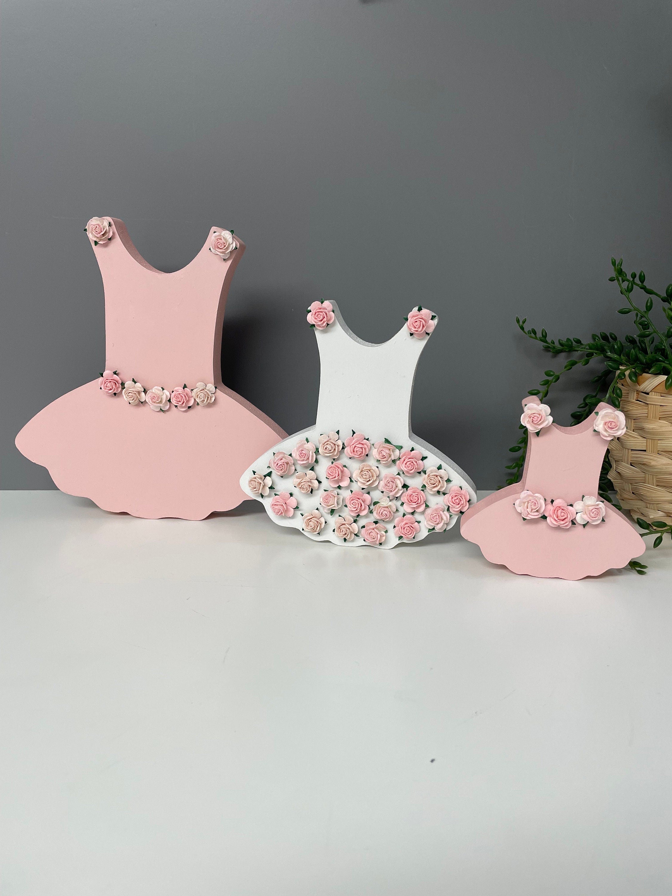 Ballet dresses, wooden ballet decor, girls nursery decor, ballet baby gift, flower nursery decor, ballet shelfie.