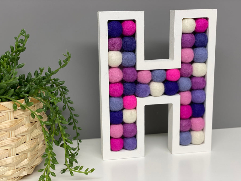 Wooden felt Pom Pom filled letter - A-Z wall letters - nursery decor - rainbow letters