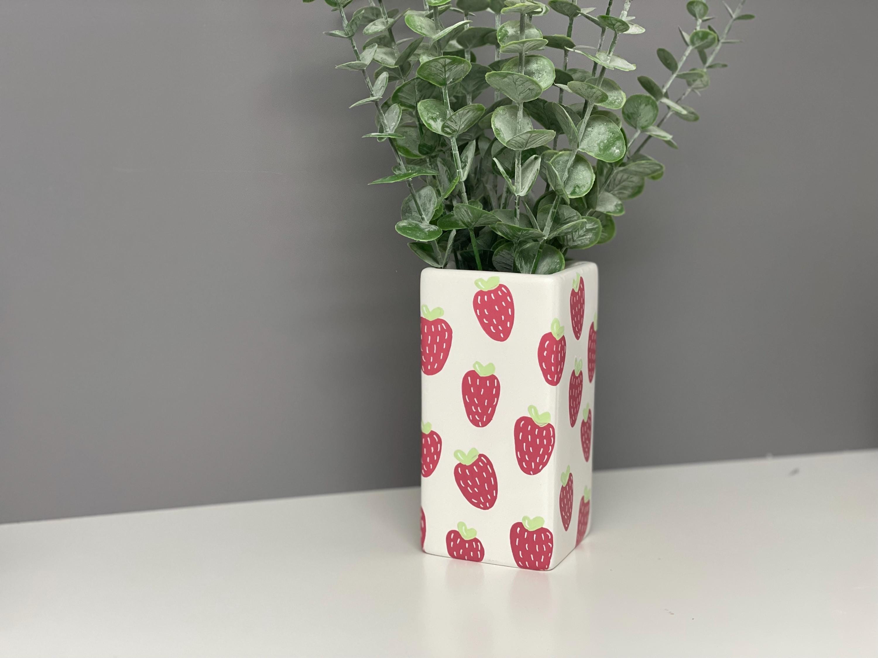 Hand painted strawberry ceramic vase