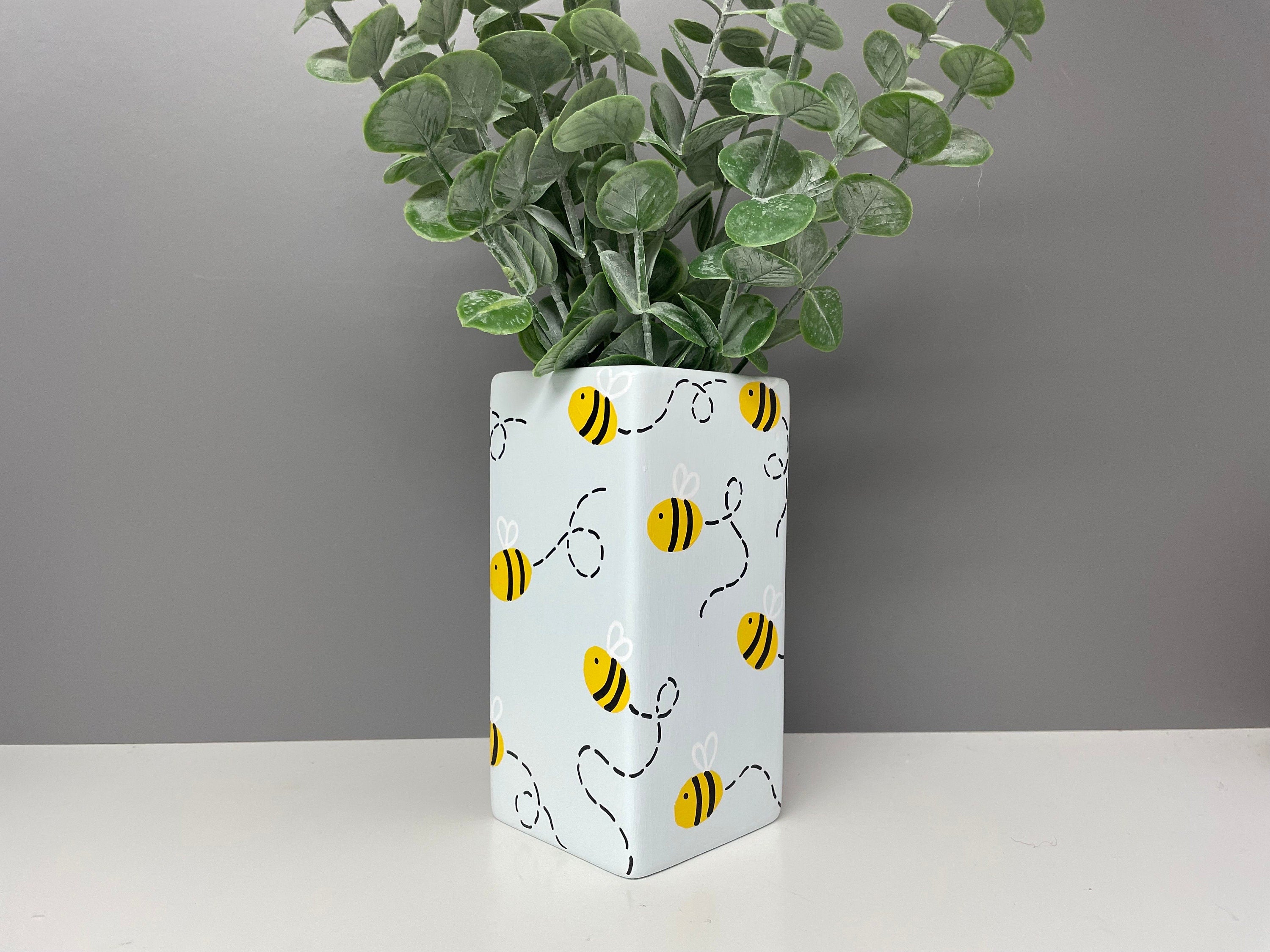 Hand painted ceramic vase with bubble bees, bee themed gifts, bee lover.