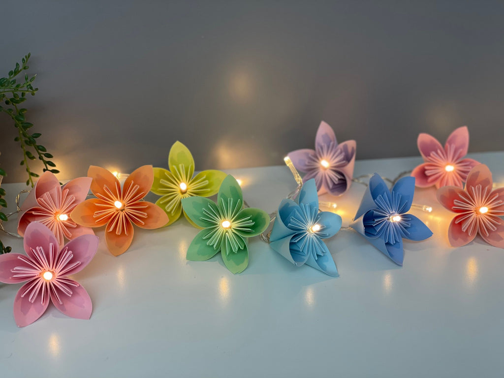 Pastel paper flower fairy lights, wedding decor, table decor, nursery decor