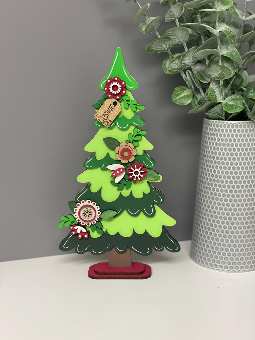 Wooden Christmas Tree decoration, hand painted Christmas tree, Fireplace Decor