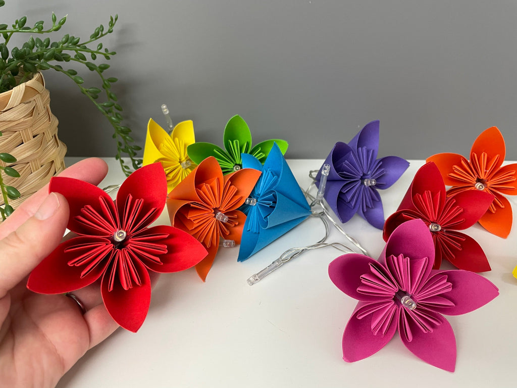 Bright rainbow paper flower fairy light, table decor, fire-mantle fairy lights, wedding decor, table decor, party
