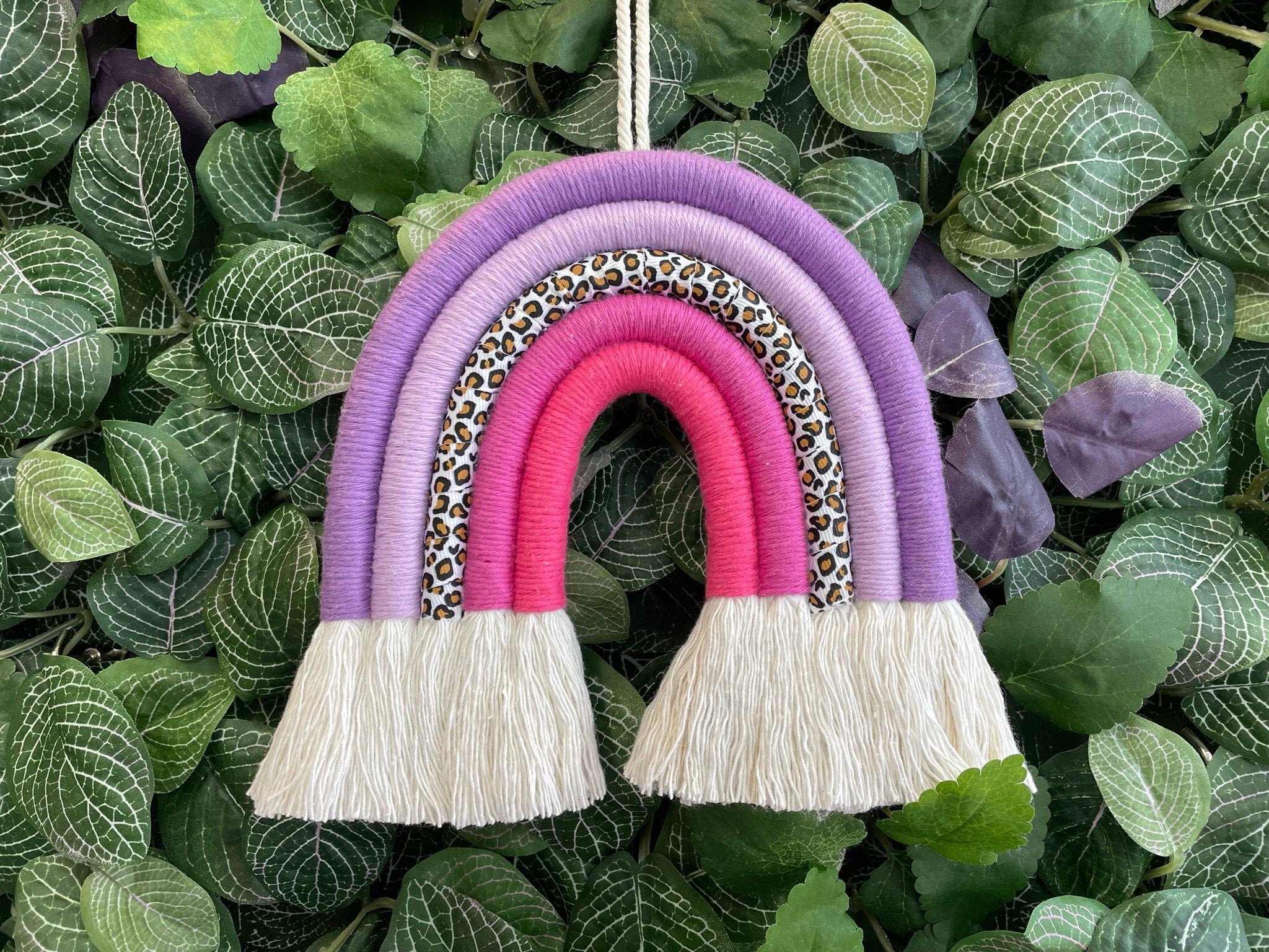 Macrame rainbow - fibre art - rainbow wall hanging - leopard print