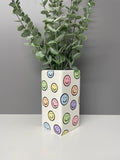 Smiley Face hand painted pastel coloured ceramic vase