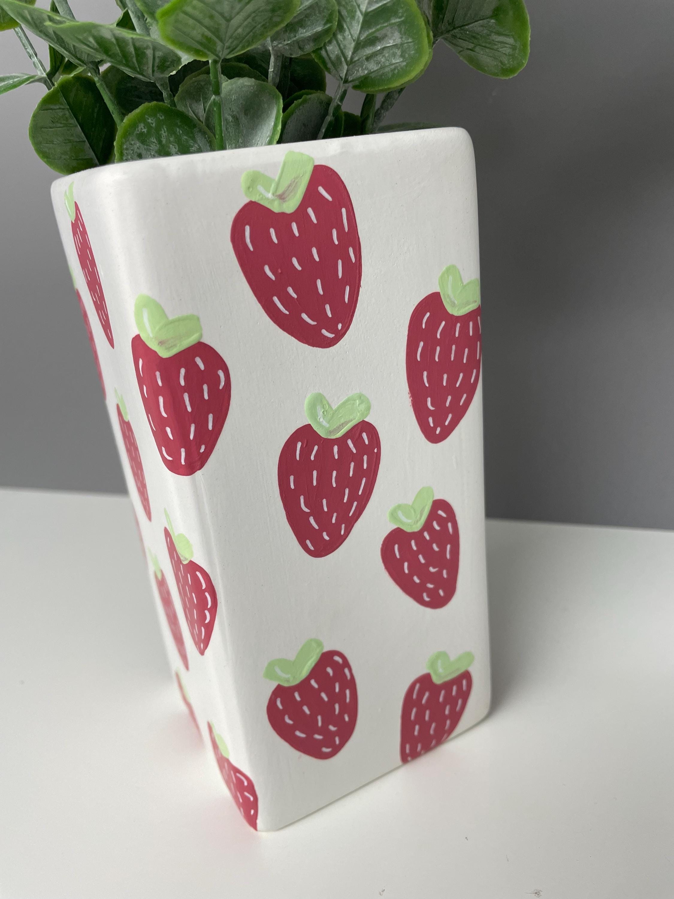 Hand painted strawberry ceramic vase