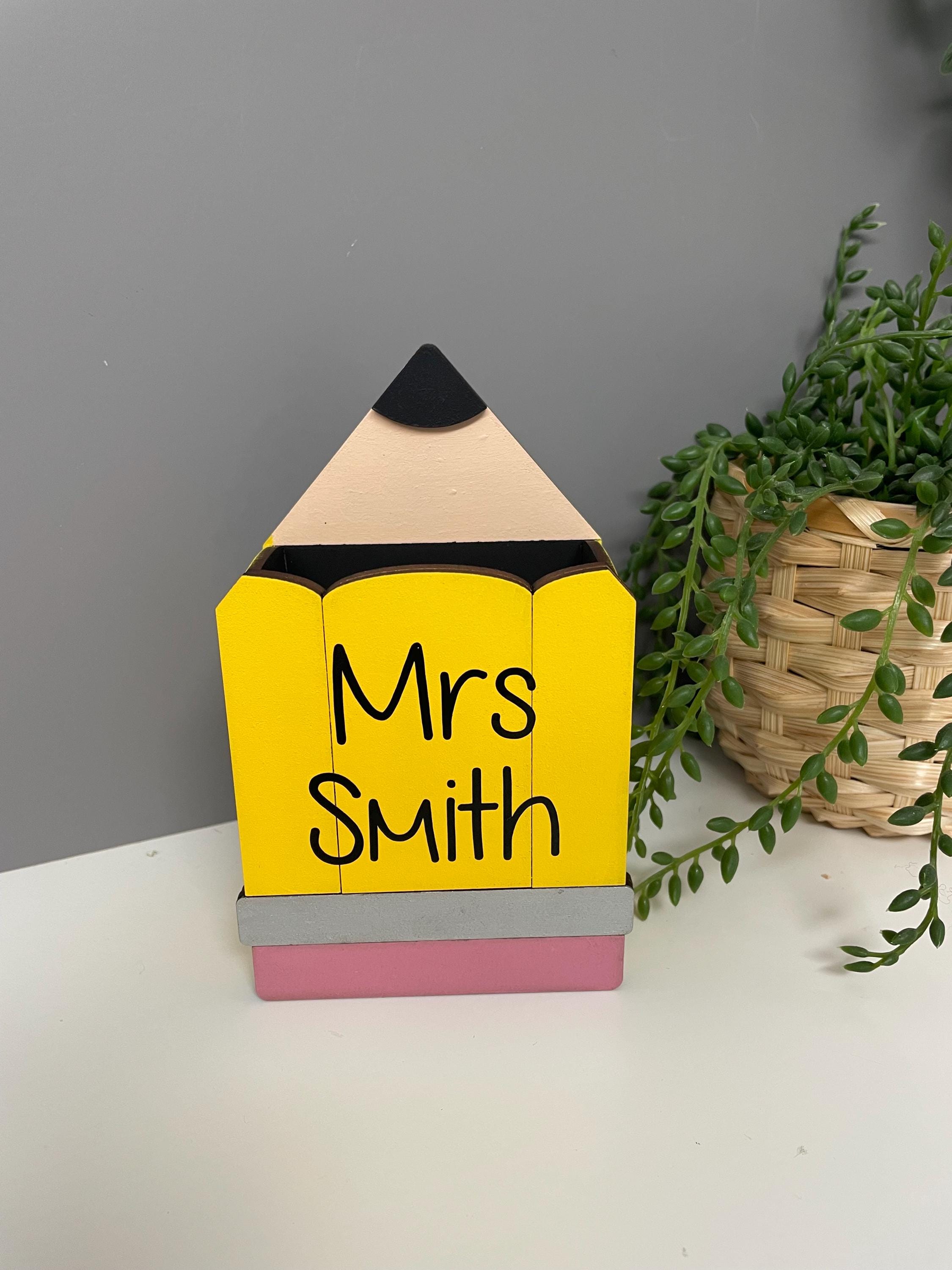 Personalized Teacher Pen Pot, Wooden Pencil Desk Organizer