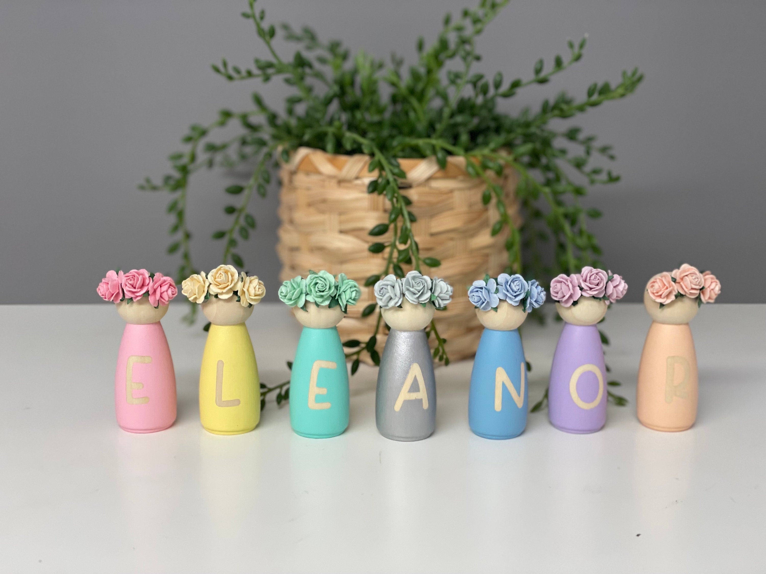 Personalised wooden peg dolls - nursery decor - playoom