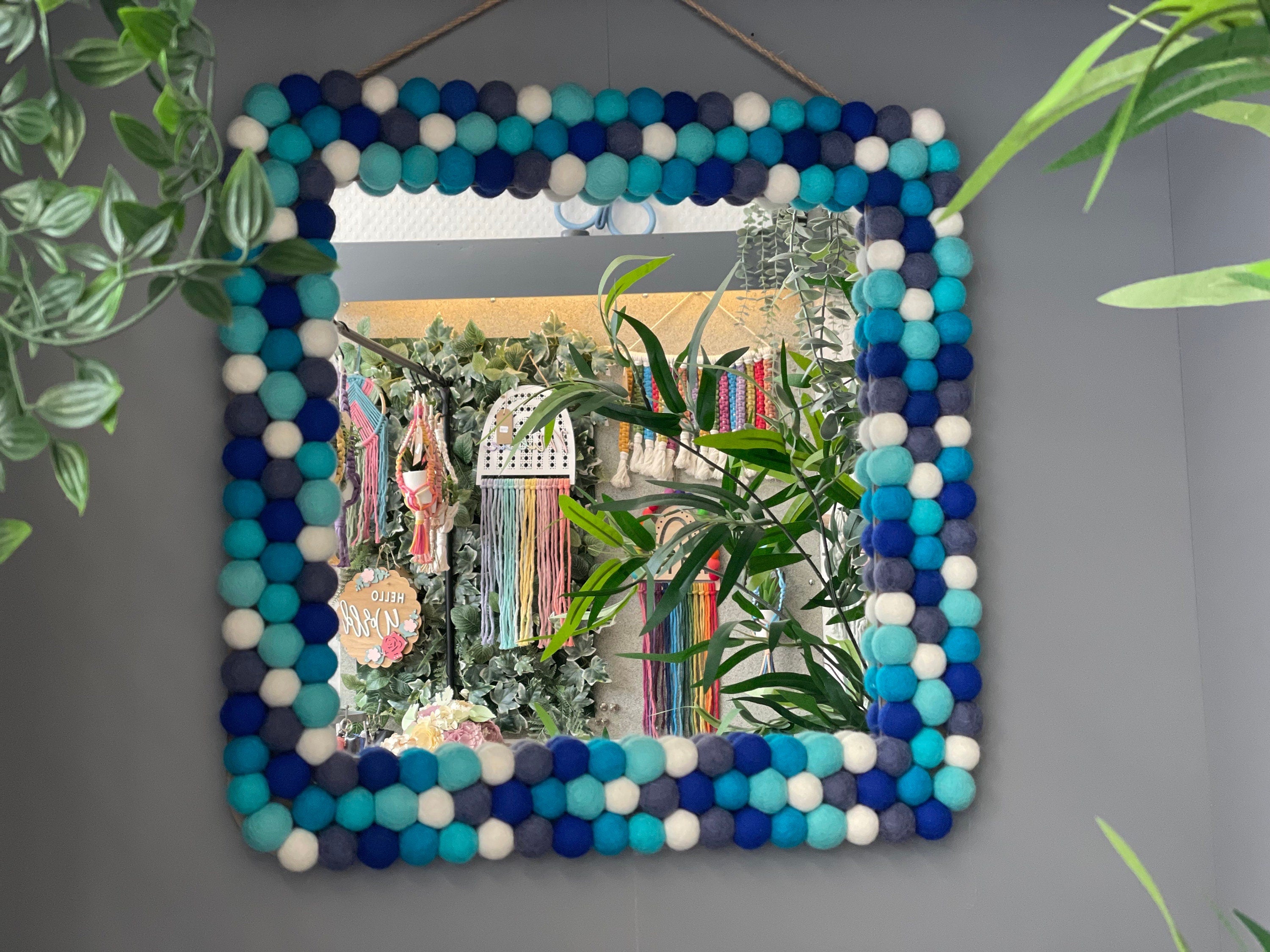 Square Pom Pom wall hanging mirror