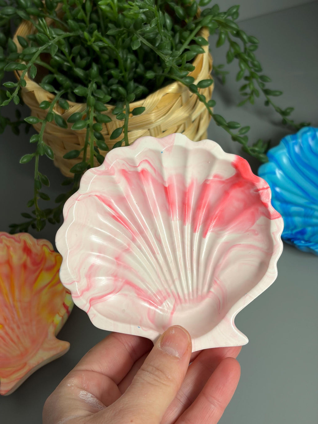 Handmade Jesmonite Shell trinket tray.