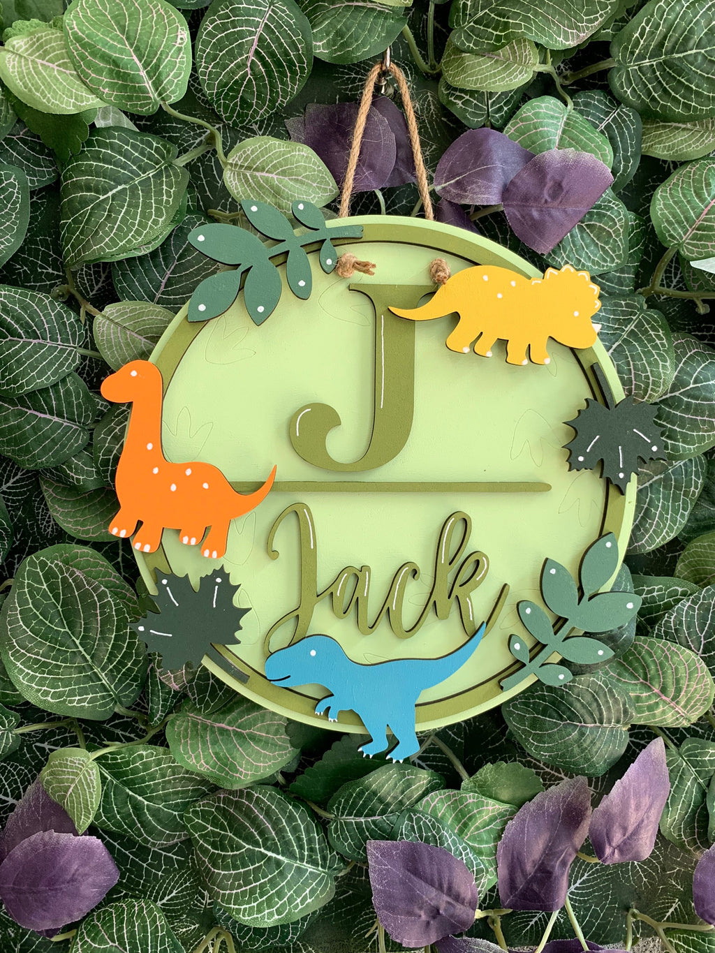 Dinosaur name plaque - Dino door sign - wooden plaque - wall sign.