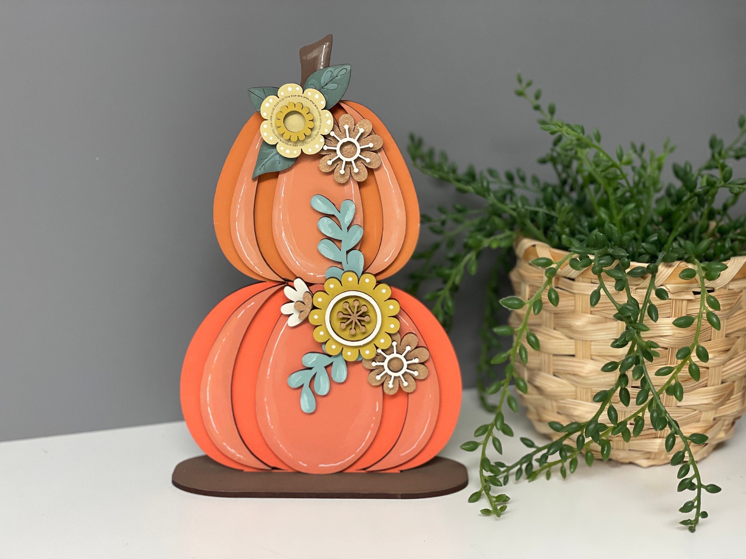Wooden pumpkins, freestanding pumpkin, autumn decor, floral pumpkins.