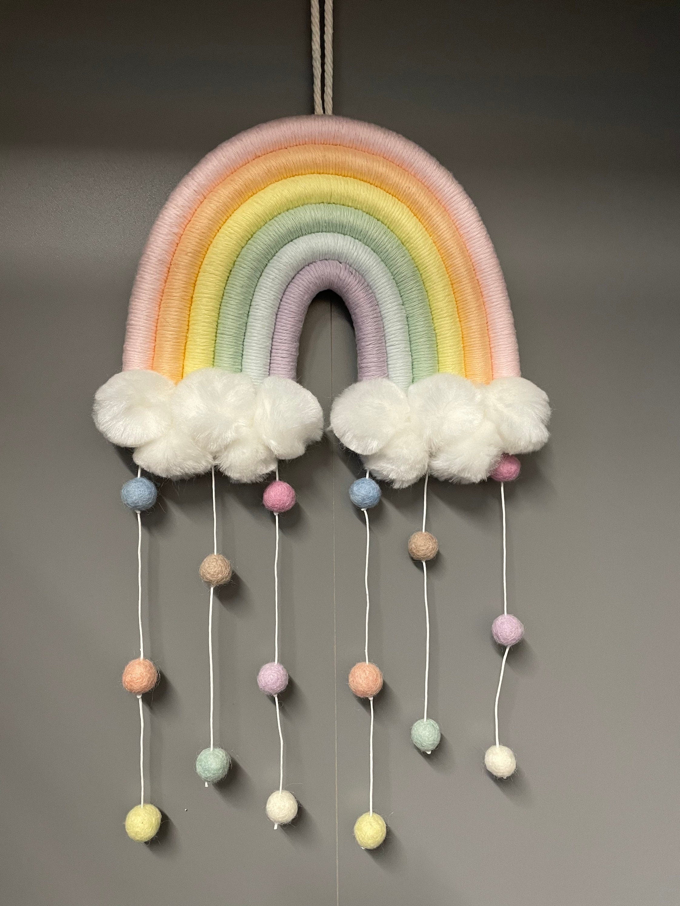 Macrame Rainbow - rainbow wall hanging - Pom Poms - clouds - nursery decor