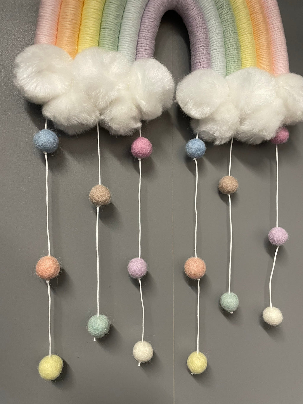 Macrame Rainbow - rainbow wall hanging - Pom Poms - clouds - nursery decor