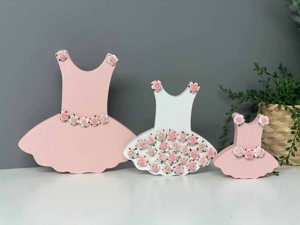 Ballet dresses, wooden ballet decor, girls nursery decor, ballet baby gift, flower nursery decor, ballet shelfie.