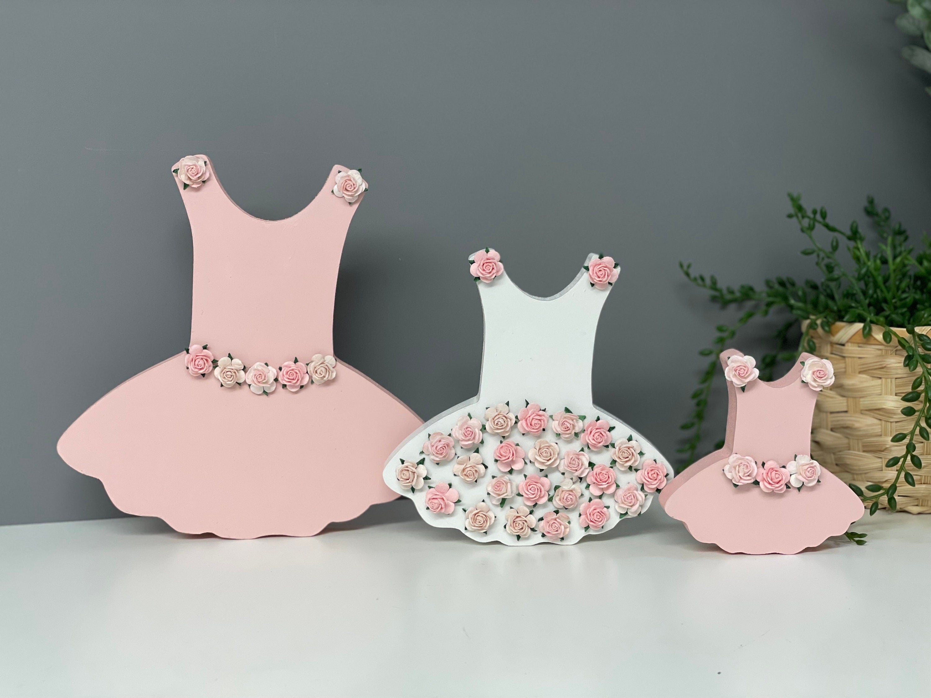 Ballet dresses, wooden ballet decor, girls nursery decor, ballet baby gift, flower nursery decor, ballet shelfie.