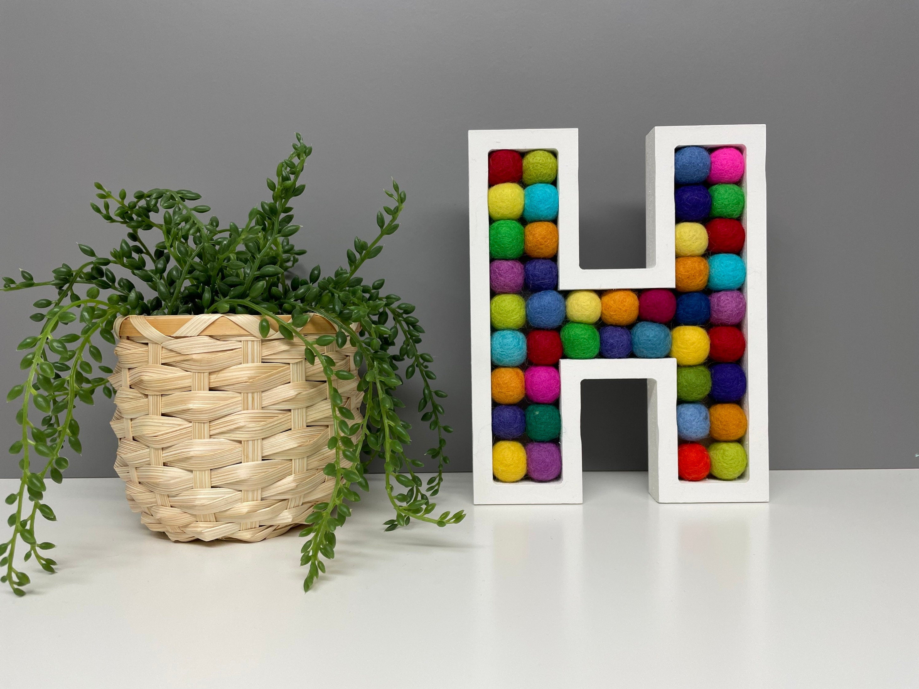 Wooden felt Pom Pom filled letter - A-Z wall letters - nursery decor - rainbow letters